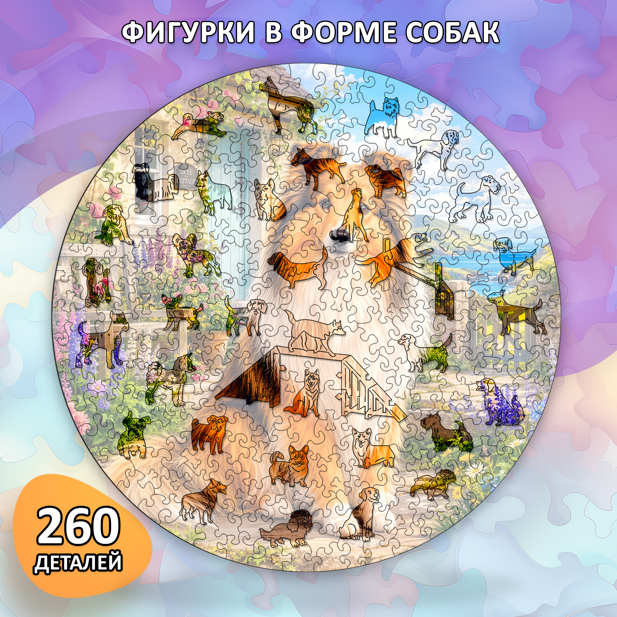 Деревянный пазл Шелти, Мир собак / 30х30см