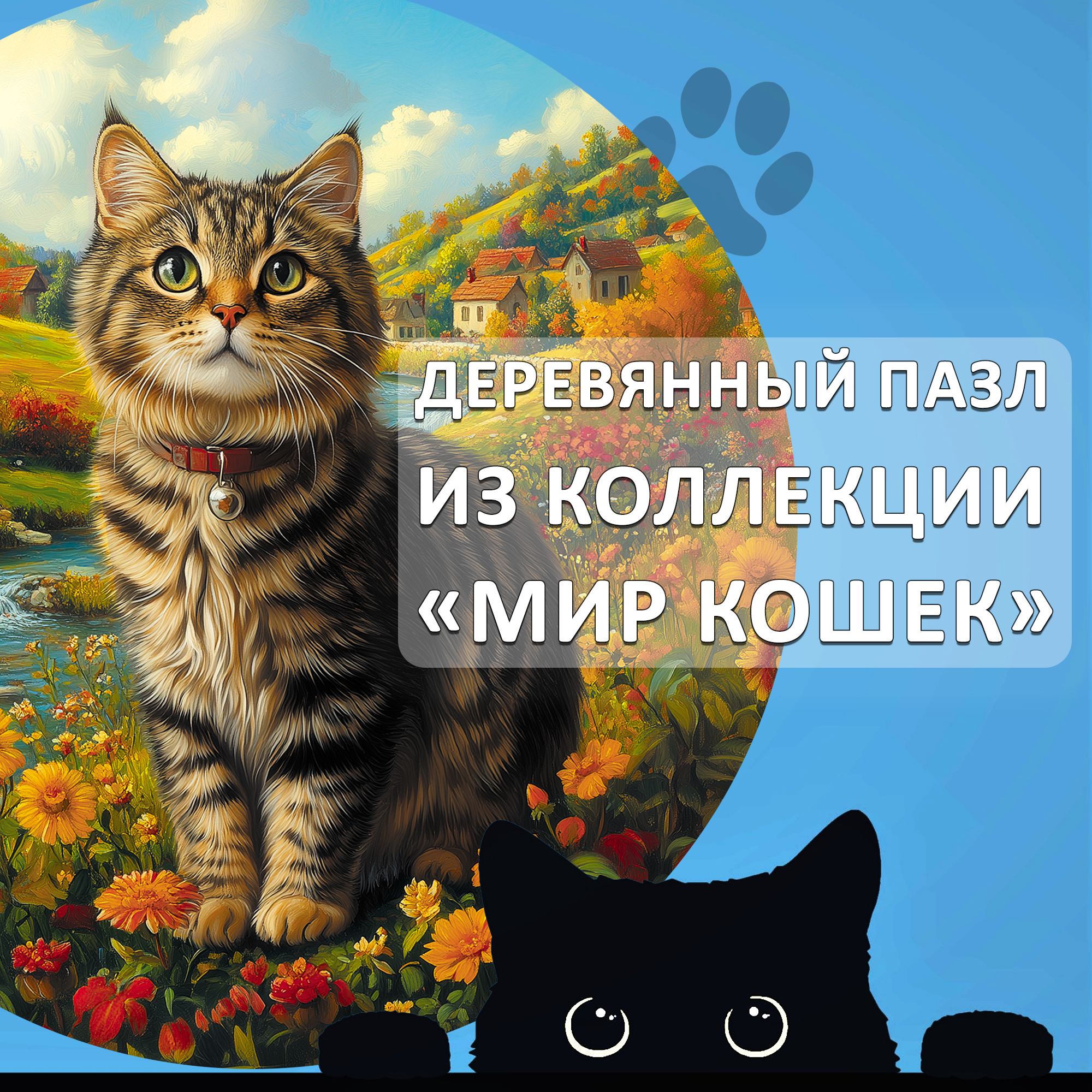 Деревянный пазл коллекции «Мир кошек» / 30х30см, 200 деталей / Артикул CT052