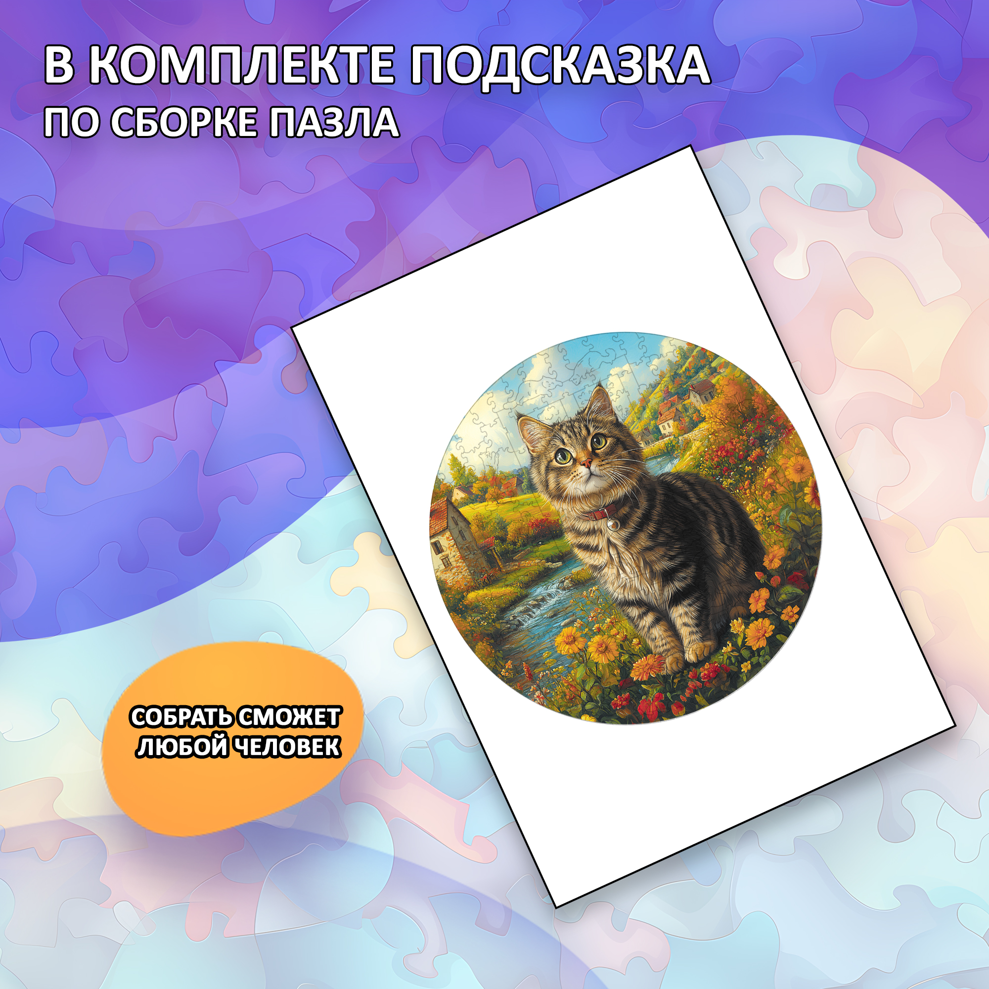 Деревянный пазл коллекции «Мир кошек» / 30х30см, 200 деталей / Артикул CT052