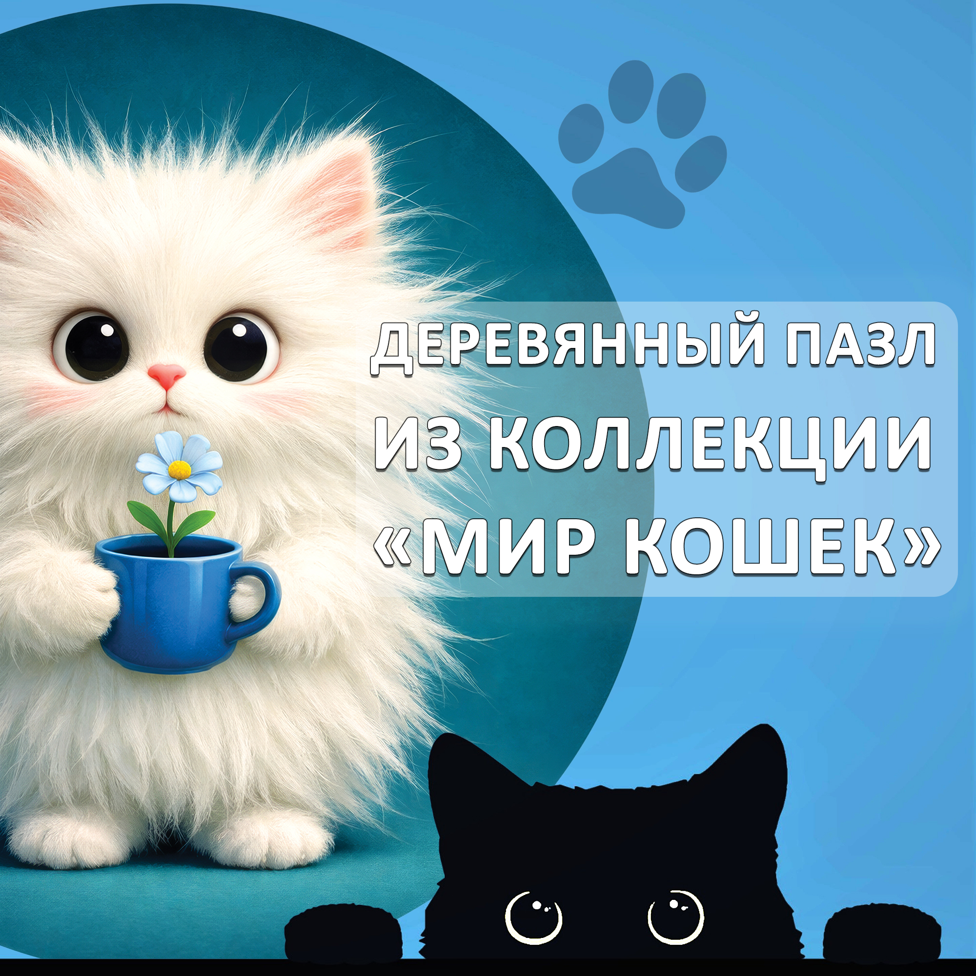Деревянный пазл коллекции «Мир кошек» / 30х30см, 200 деталей / Артикул CT057