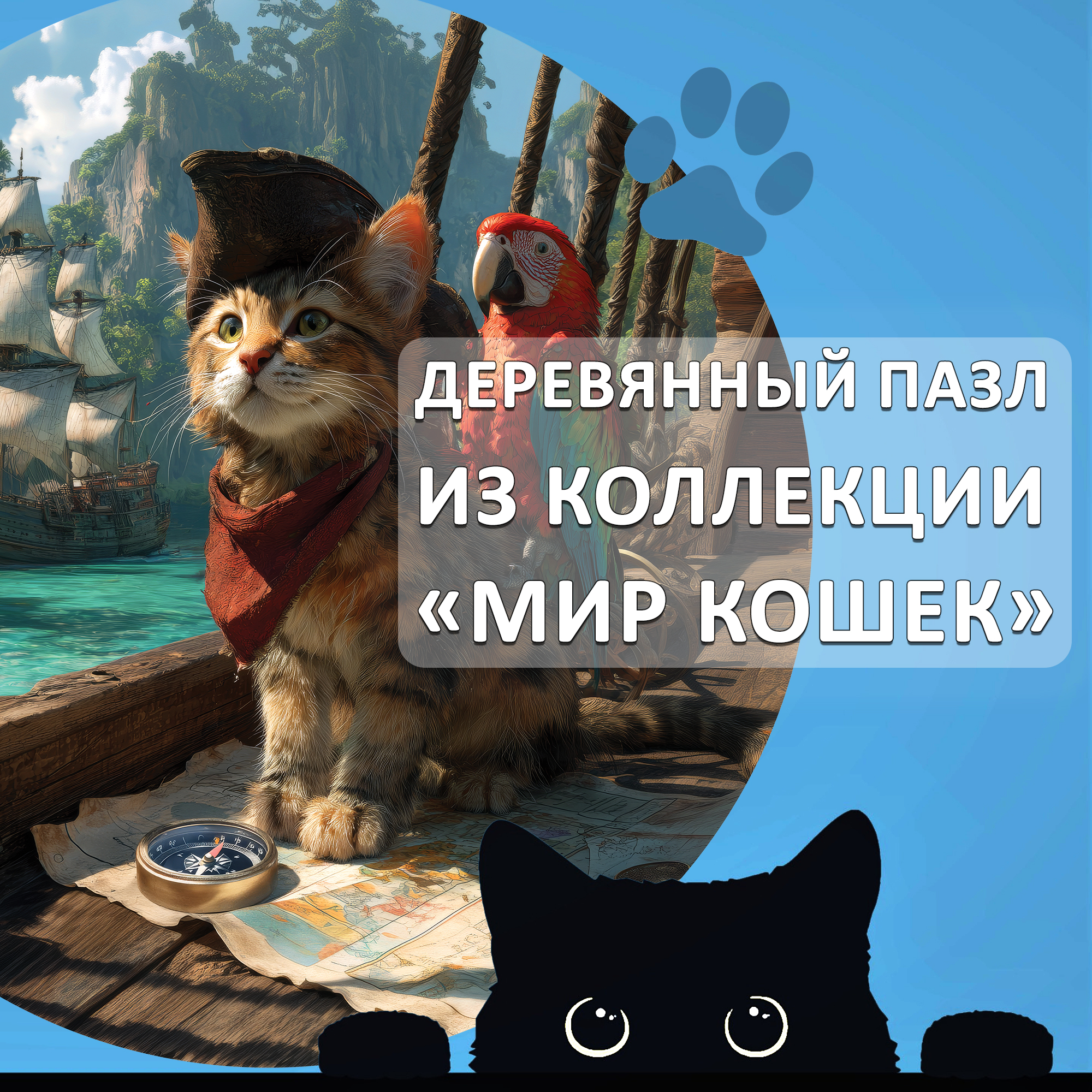 Деревянный пазл коллекции «Мир кошек» / 30х30см, 200 деталей / Артикул CT058