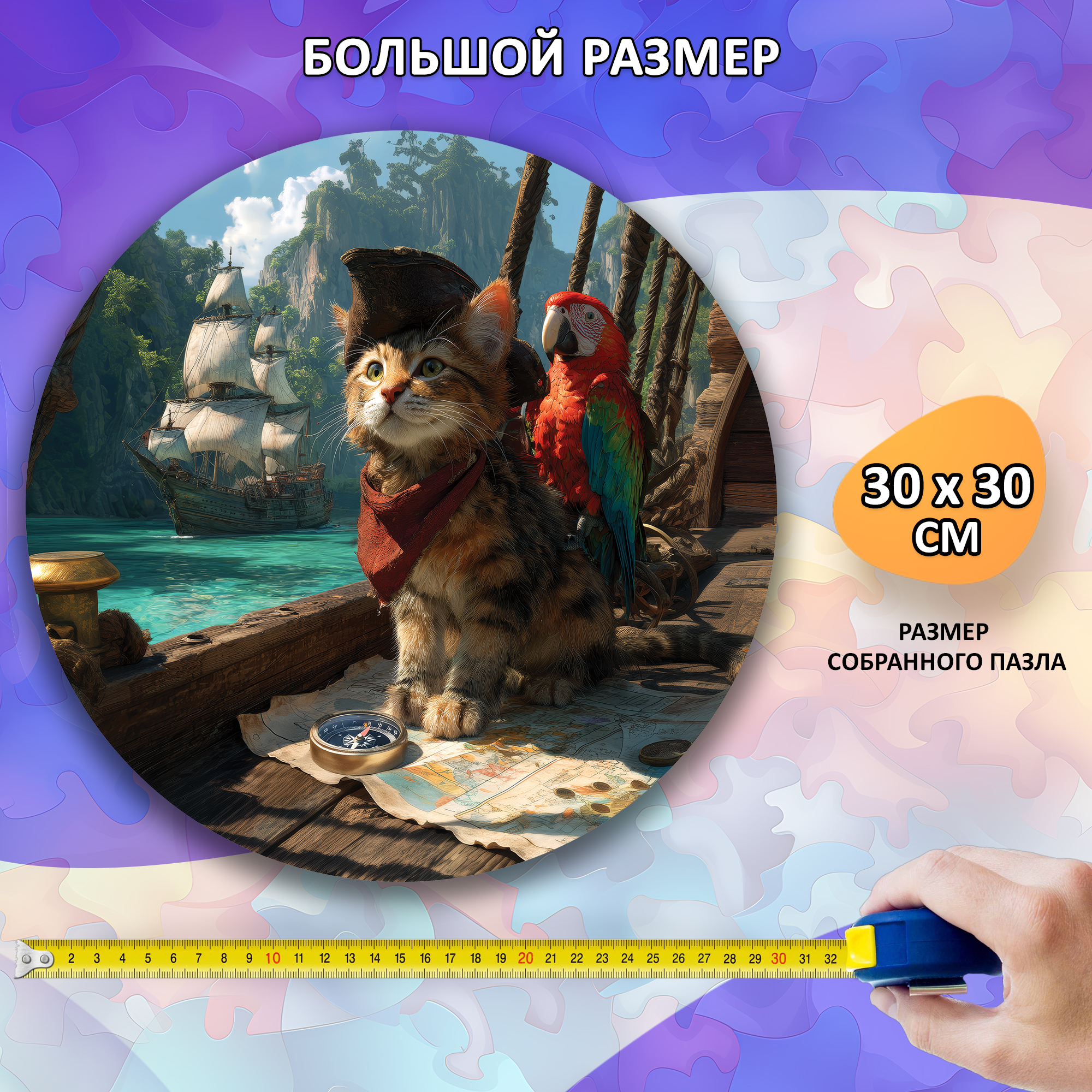 Деревянный пазл коллекции «Мир кошек» / 30х30см, 200 деталей / Артикул CT058