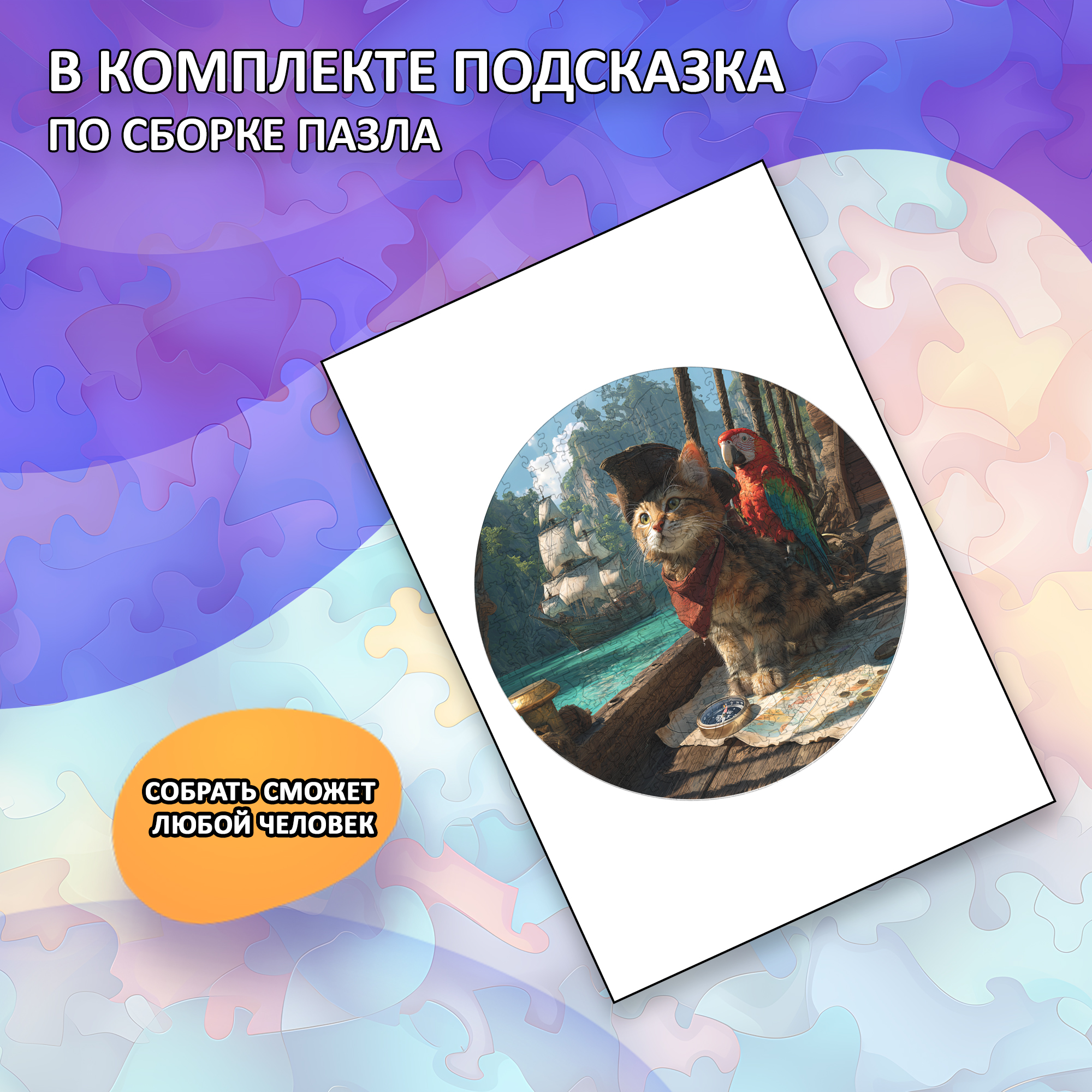 Деревянный пазл коллекции «Мир кошек» / 30х30см, 200 деталей / Артикул CT058