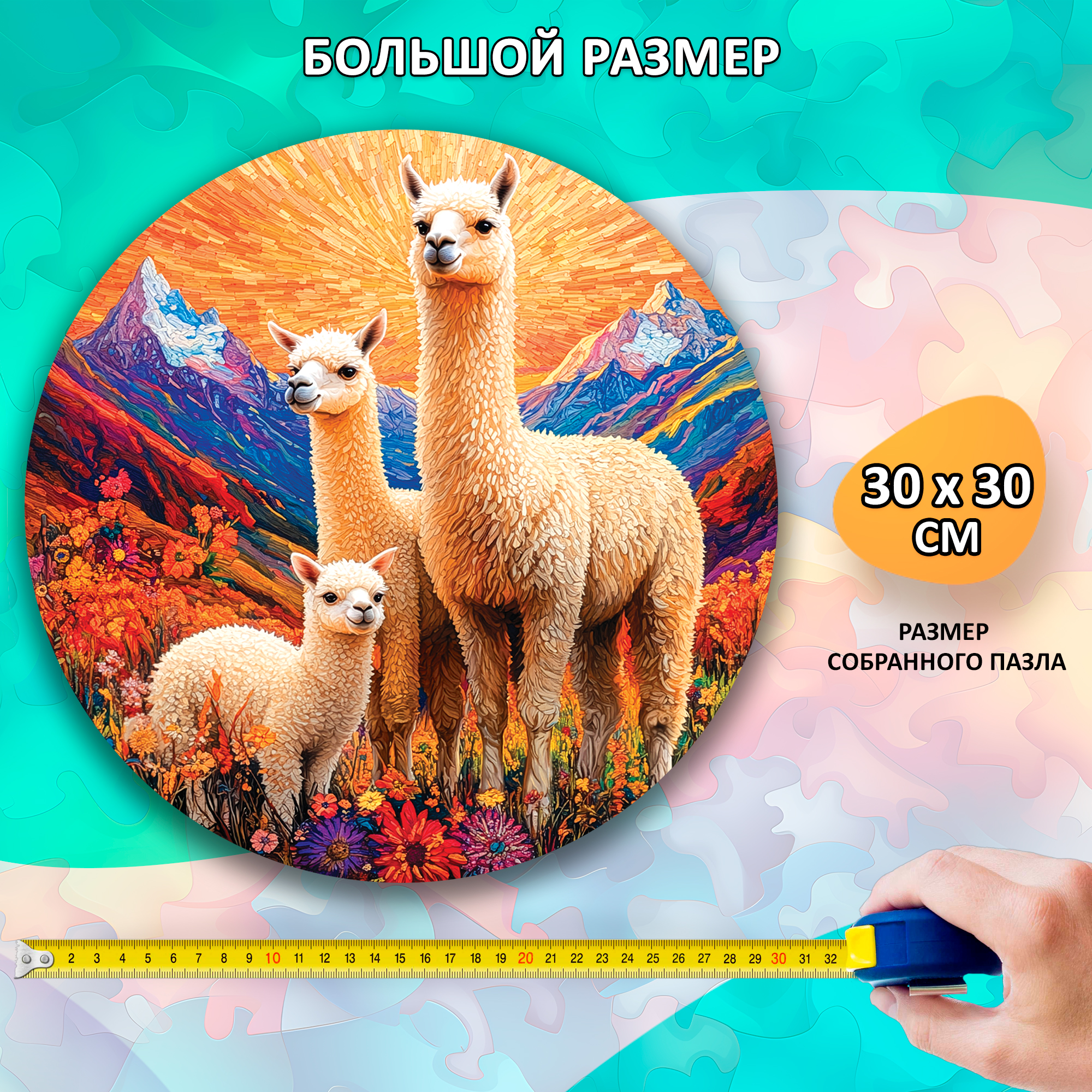 Деревянный пазл «Семья альпак» / 30х30см, 220 деталей