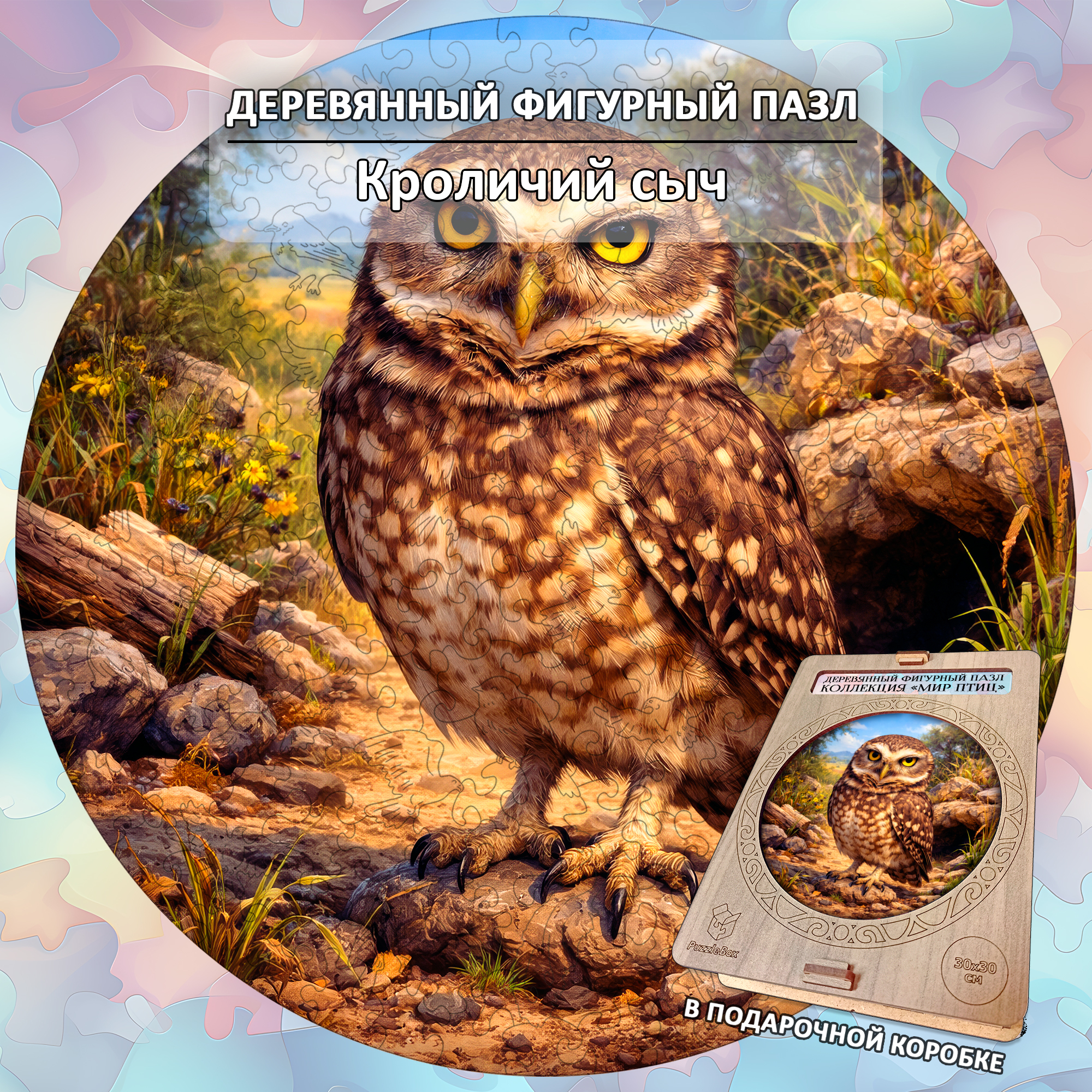 Деревянный пазл "Кроличий сыч", 30х30см, 223 детали