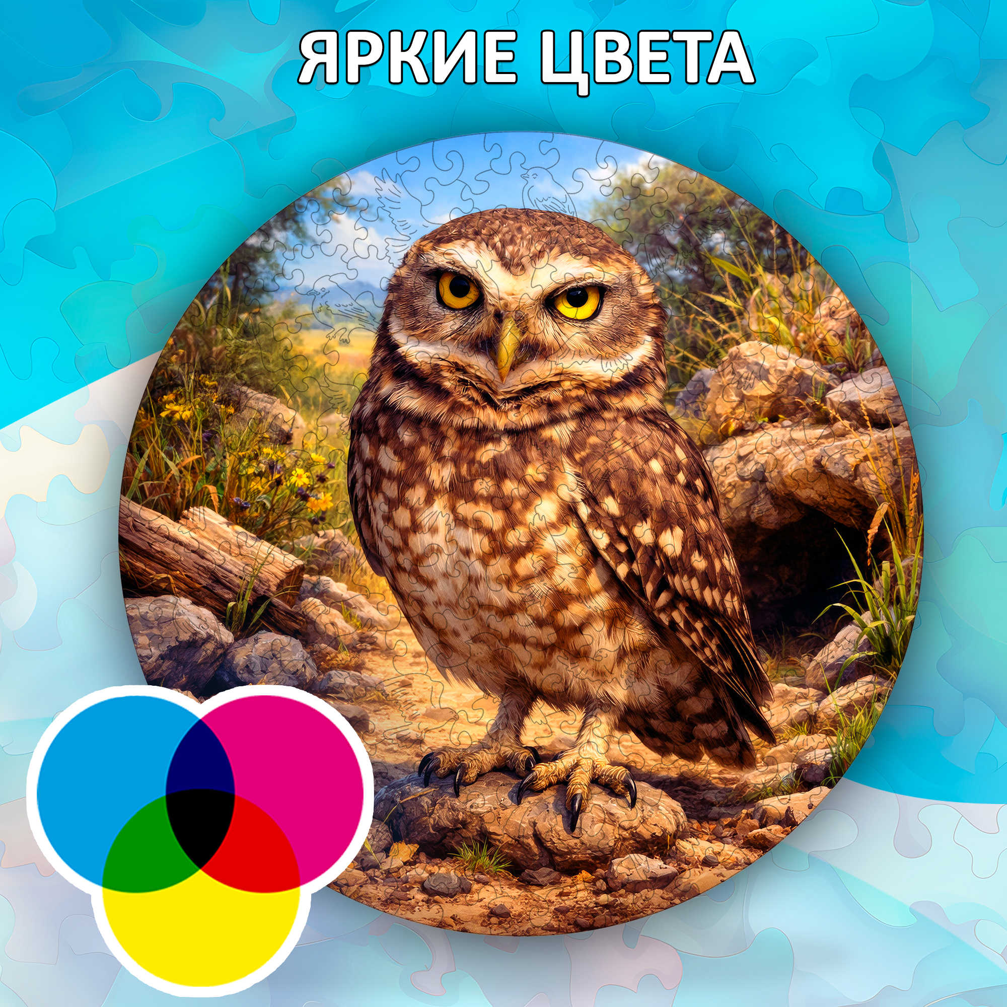 Деревянный пазл "Кроличий сыч", 30х30см, 223 детали