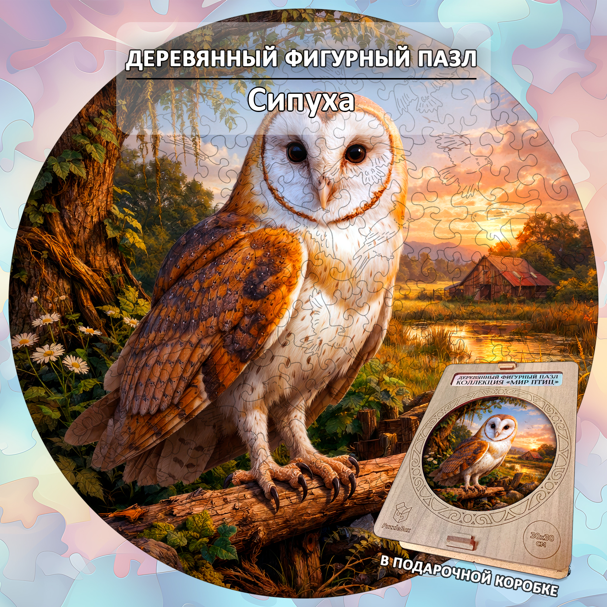 Деревянный пазл "Сипуха", 30х30см, 223 детали