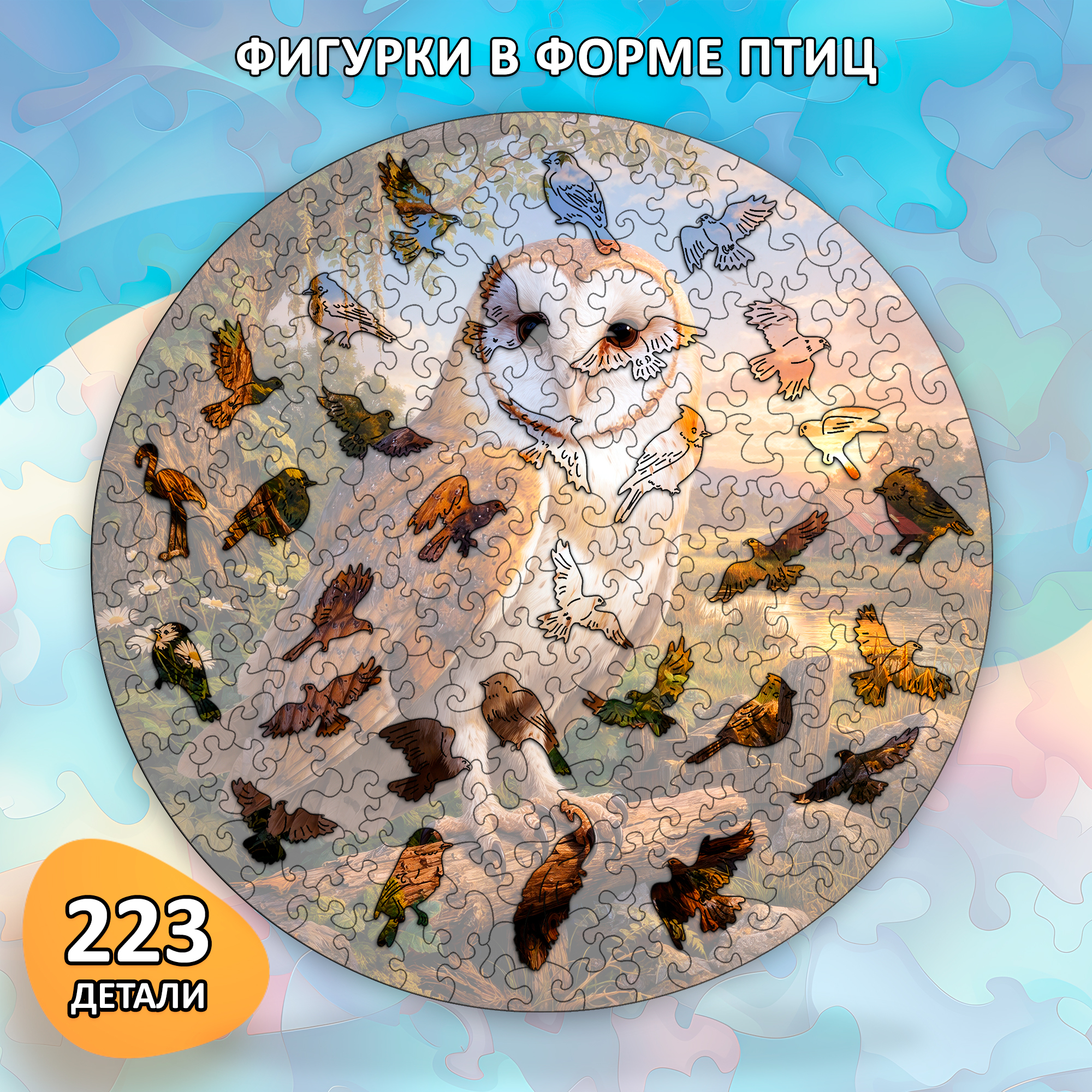 Деревянный пазл "Сипуха", 30х30см, 223 детали