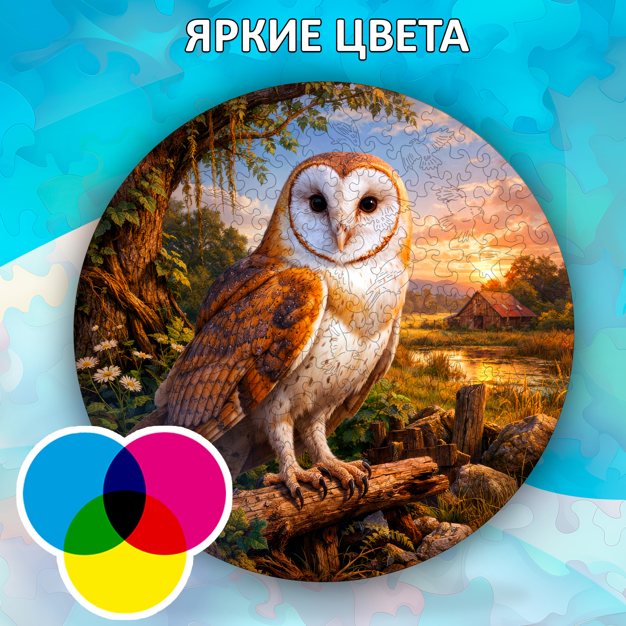 Деревянный пазл "Сипуха", 30х30см, 223 детали