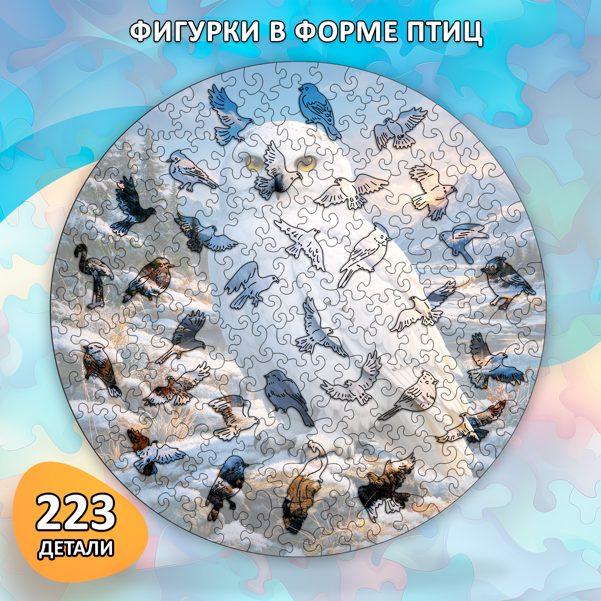 Деревянный пазл "Полярная сова", 30х30см, 223 детали