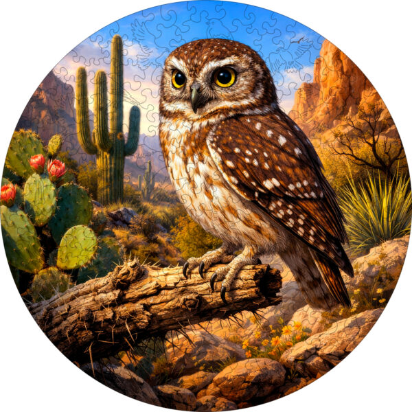 Деревянный пазл "Кактусовый сыч", 30х30см, 223 детали