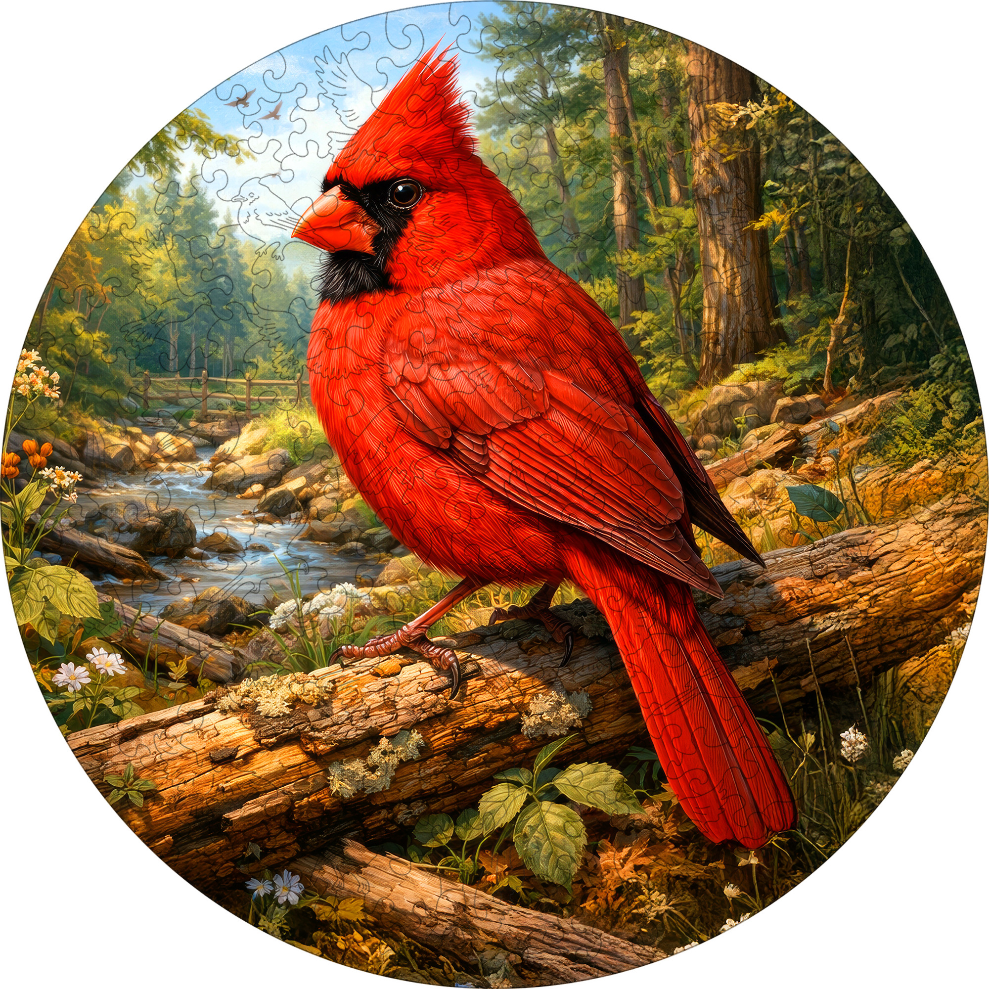 Деревянный пазл "Красный кардинал", 30х30см, 223 детали