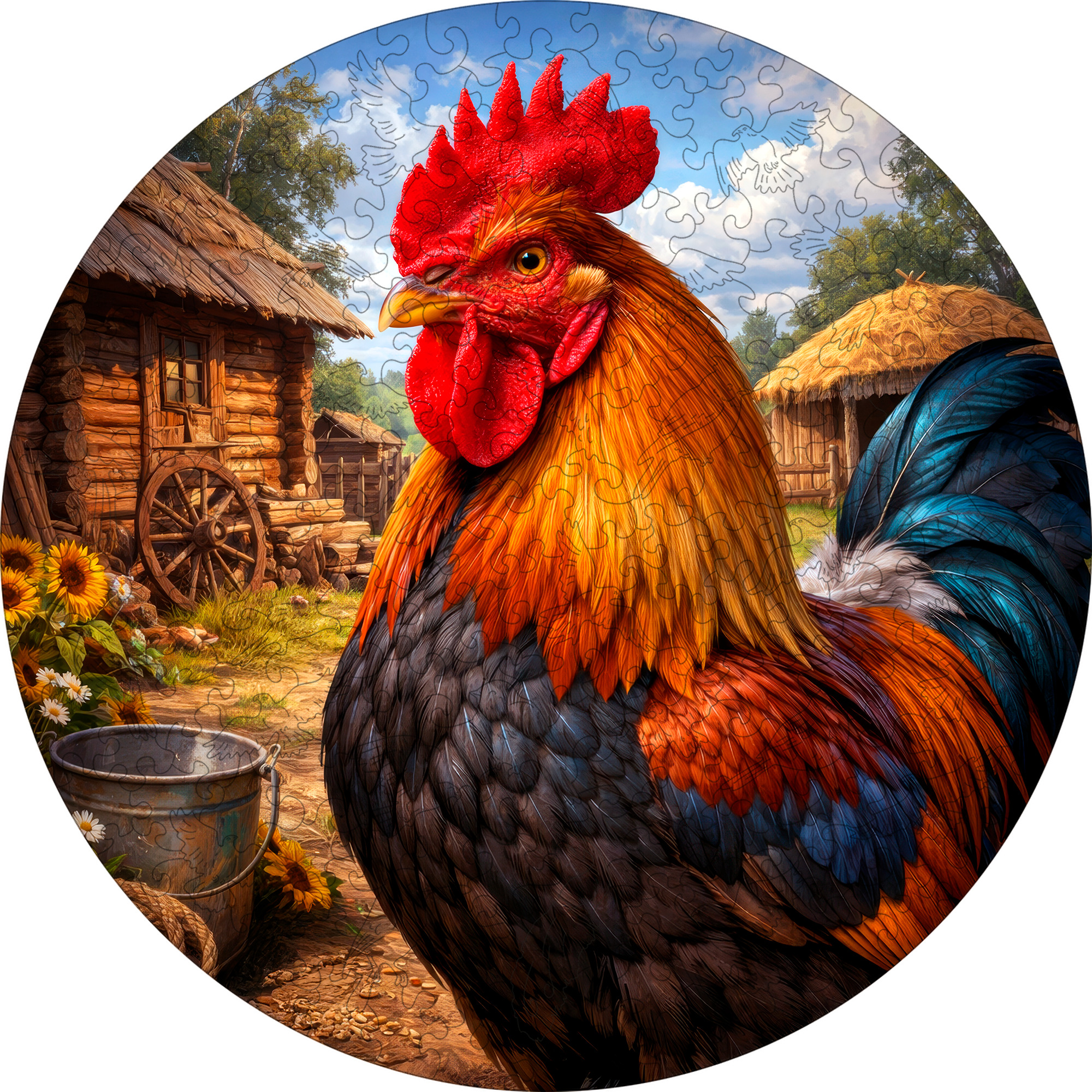 Деревянный пазл "Петух", 30х30см, 223 детали
