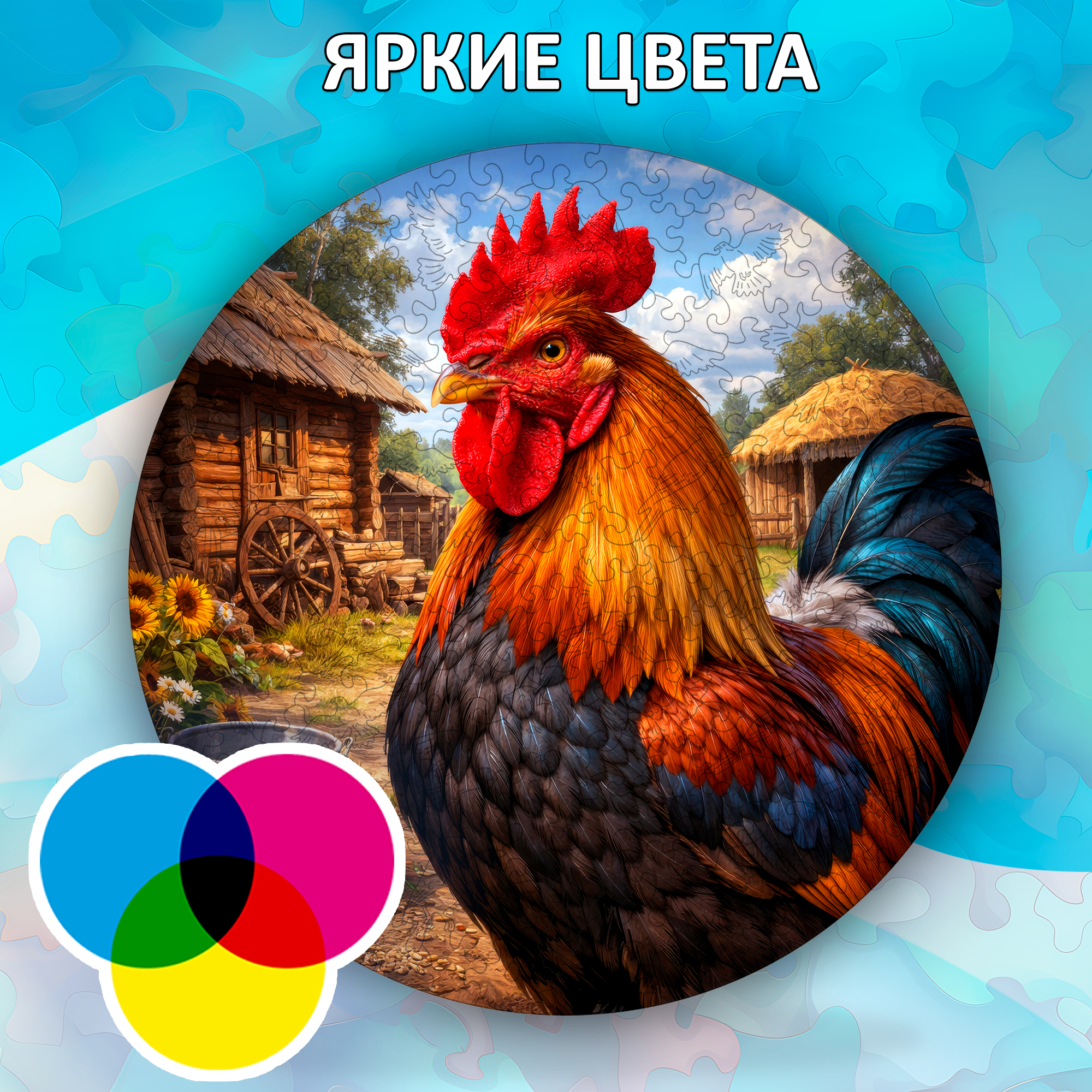Деревянный пазл "Петух", 30х30см, 223 детали