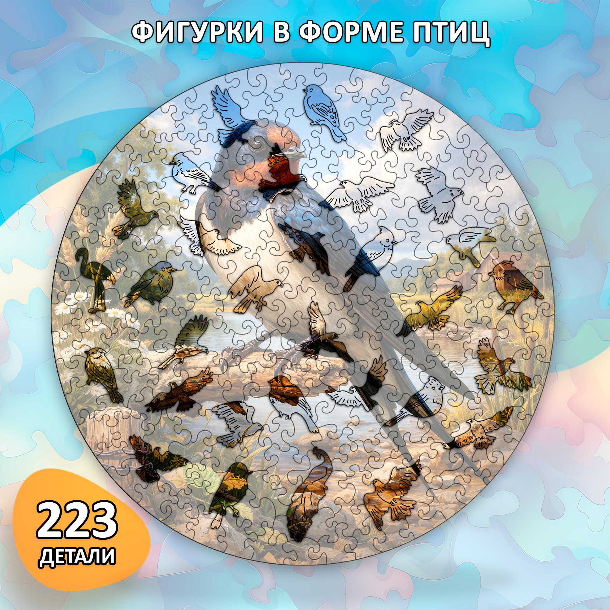 Деревянный пазл "Ласточка", 30х30см, 223 детали