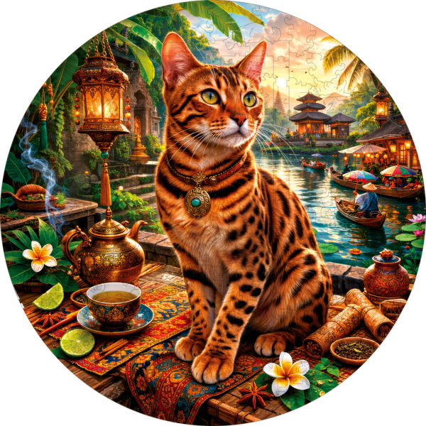 Деревянный пазл Бенгальская кошка коллекции «Мир кошек» / 30х30см, 200 деталей