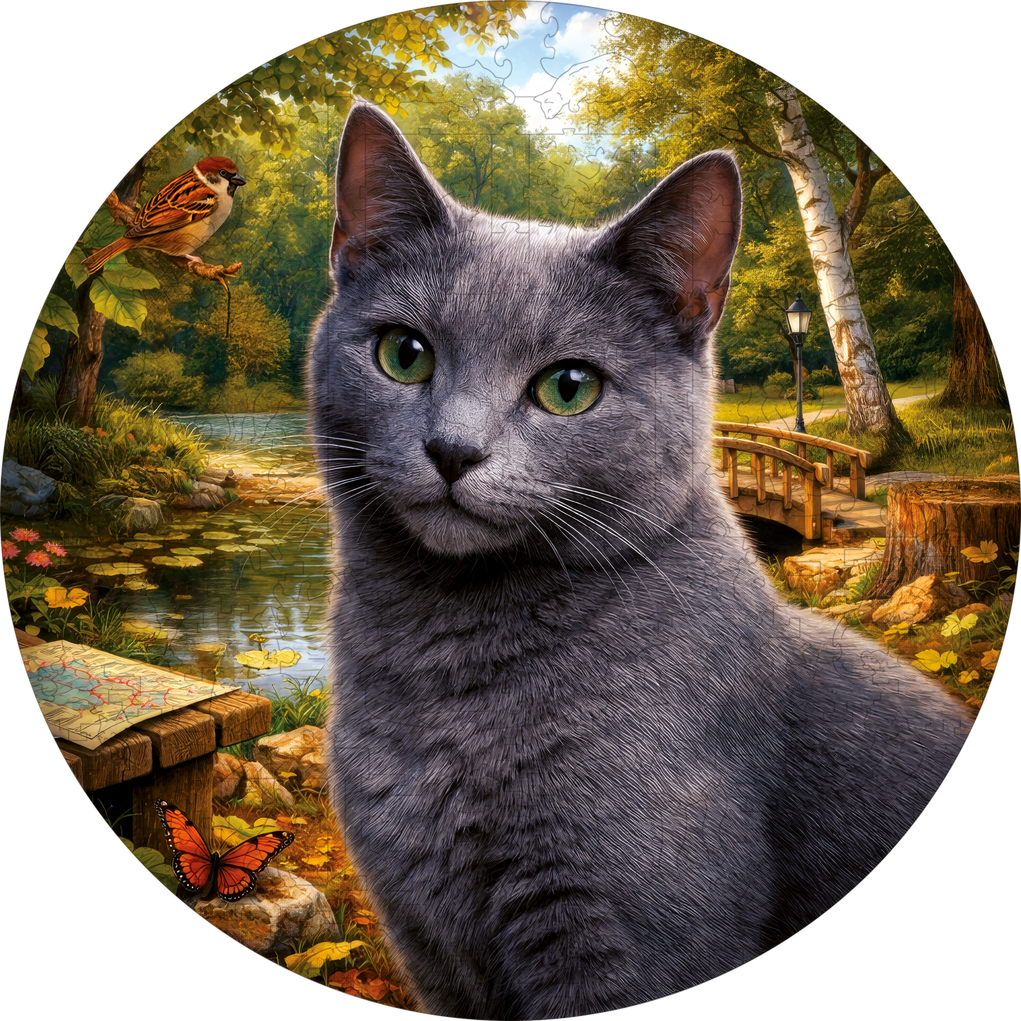 Деревянный пазл Русская голубая кошка / 30х30см, 200 деталей