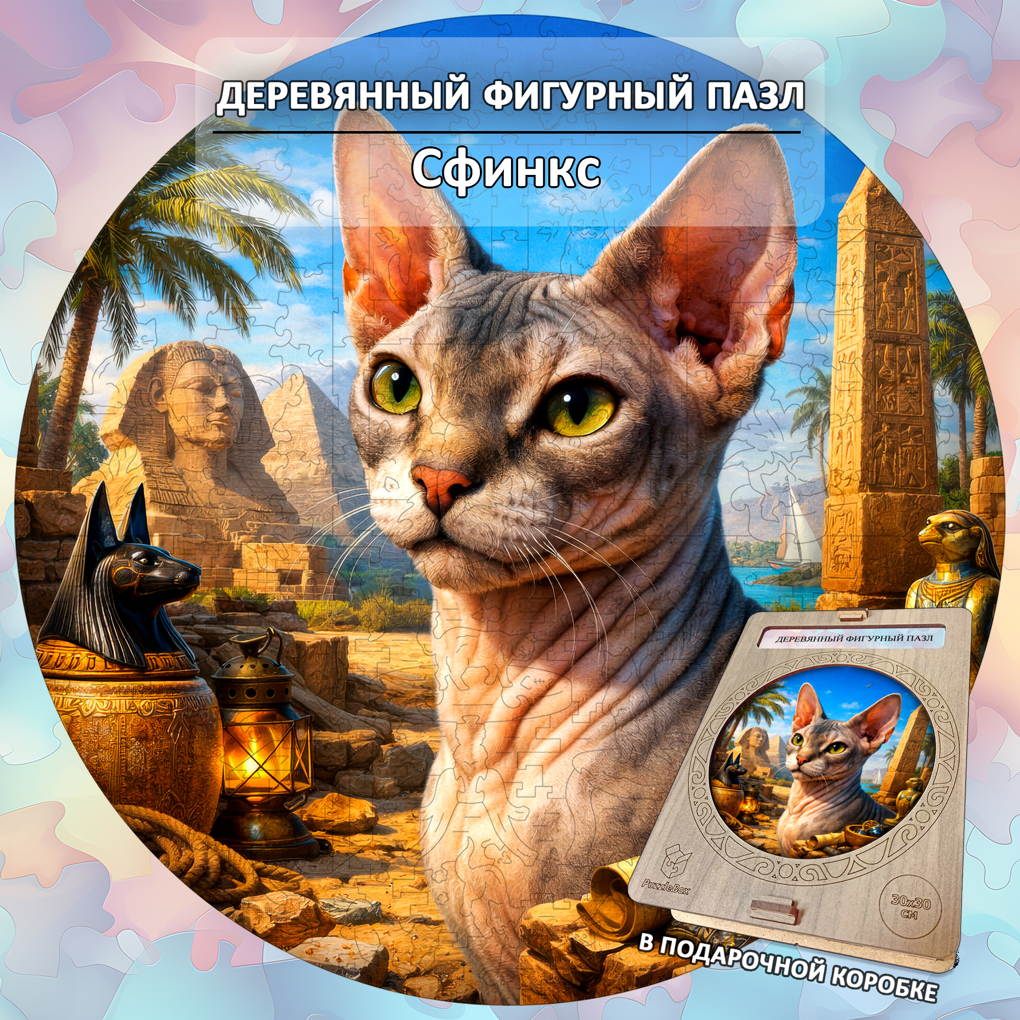 Деревянный пазл Сфинкс коллекции «Мир кошек» / 30х30см, 200 деталей