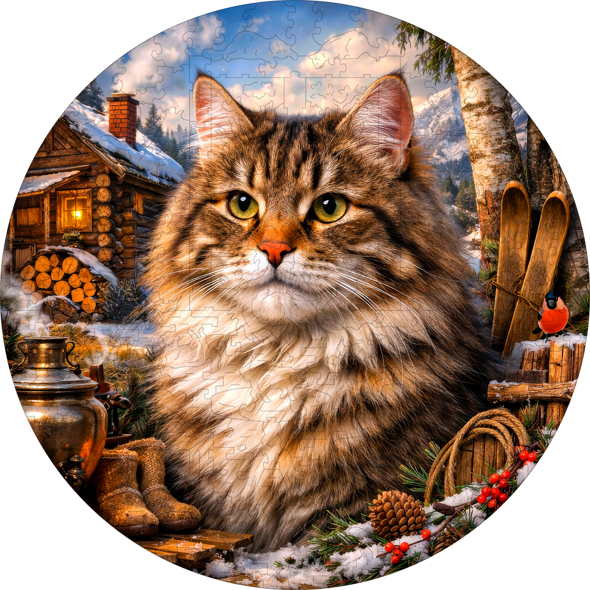 Деревянный пазл Сибирская кошка / 30х30см, 200 деталей