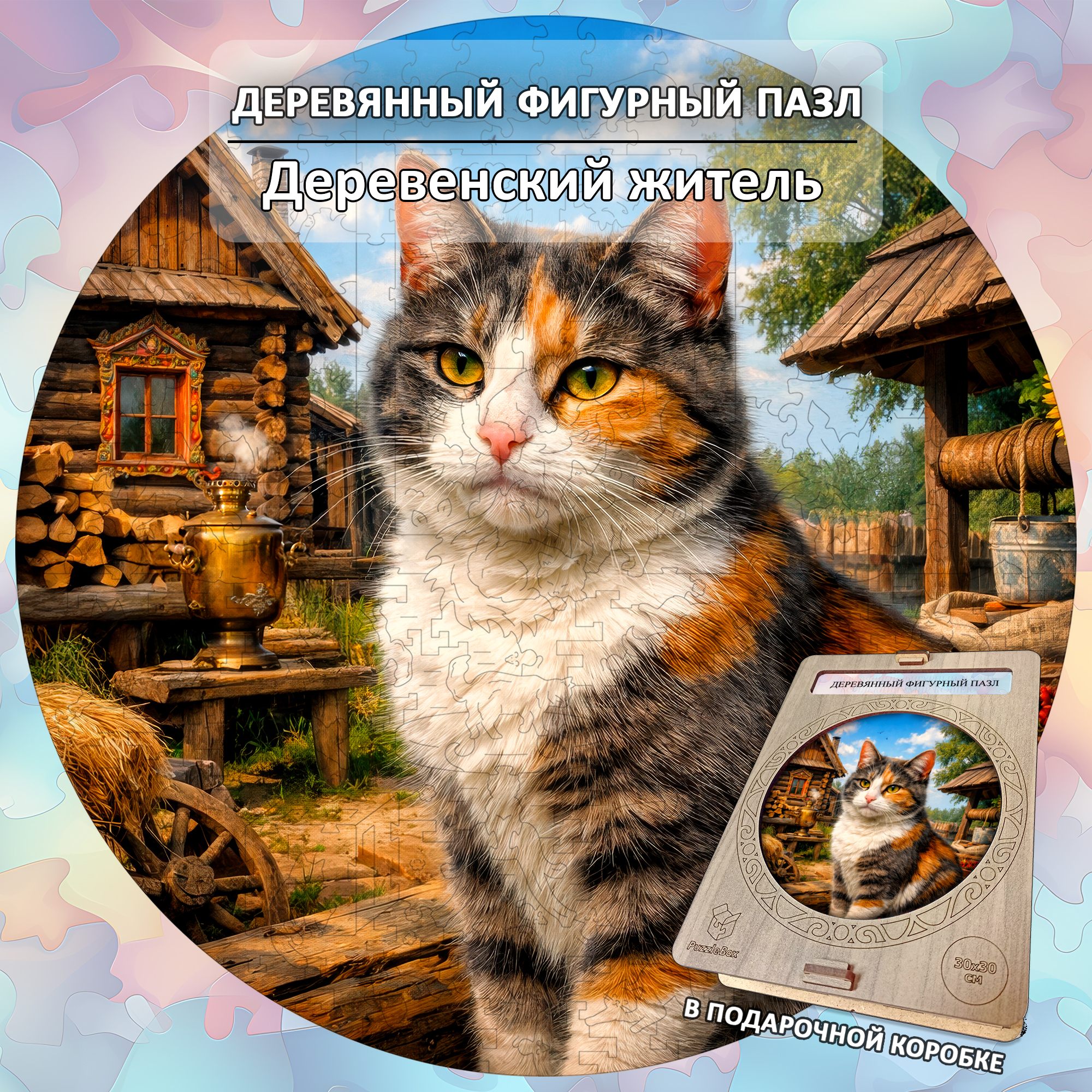 Деревянный пазл Деревенский житель коллекции «Мир кошек» / 30х30см, 200 деталей