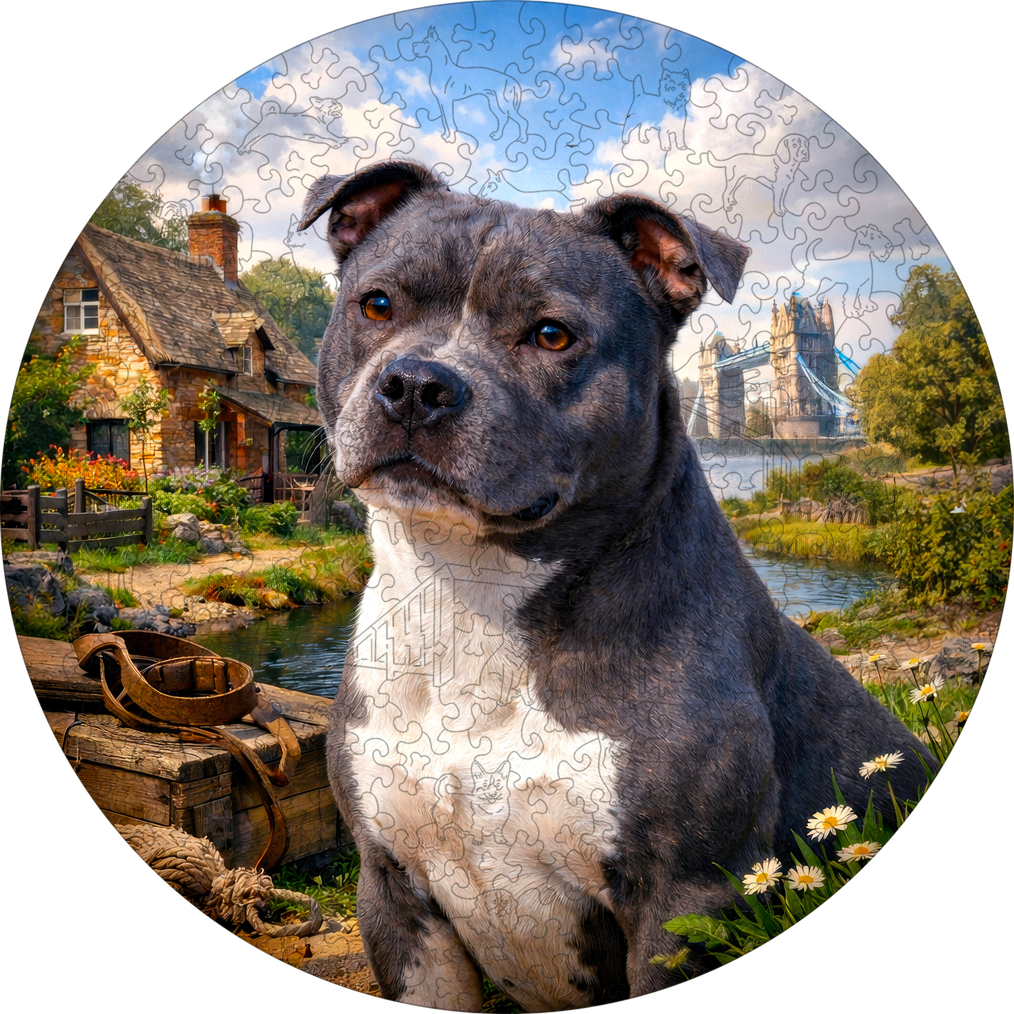 Деревянный пазл Стаффордширский бультерьер / 30х30см