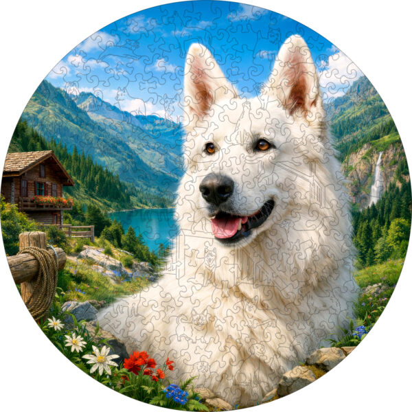 Деревянный пазл Белая швейцарская овчарка / 30х30см