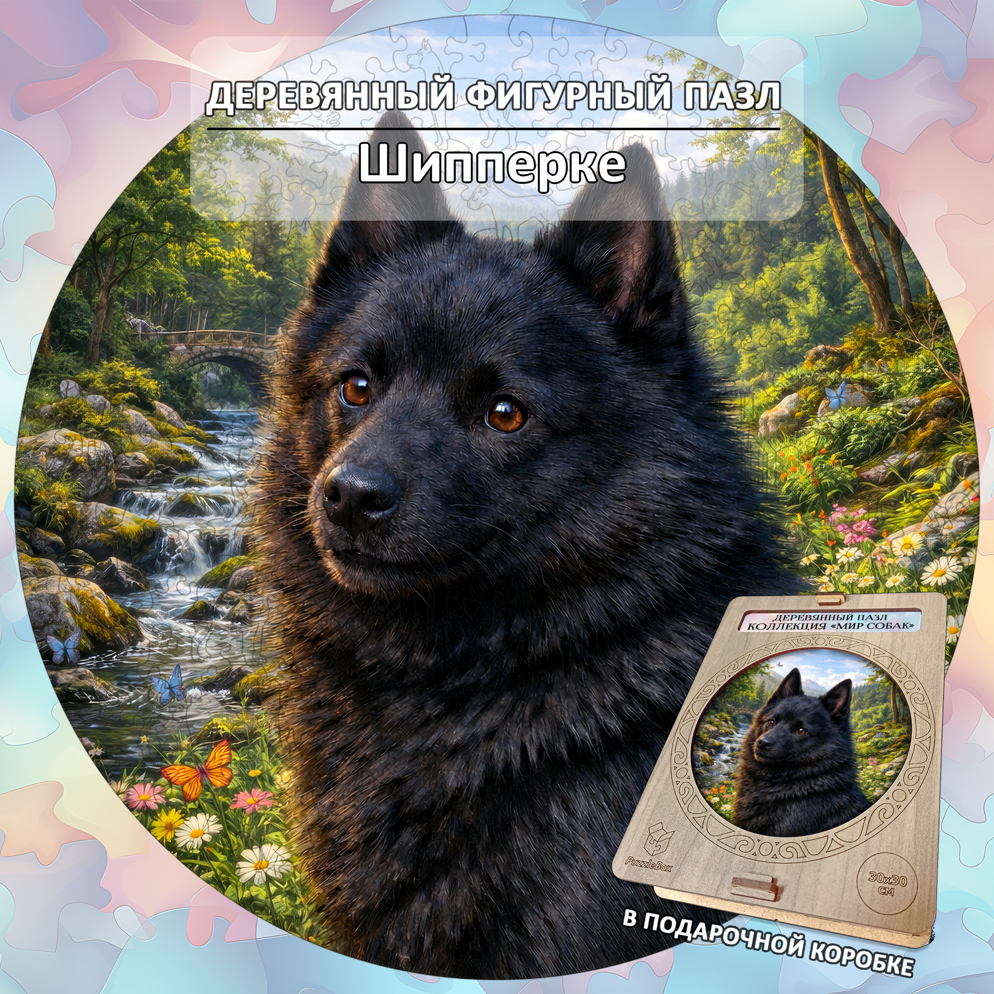 Деревянный пазл Шипперке, Мир собак / 30х30см
