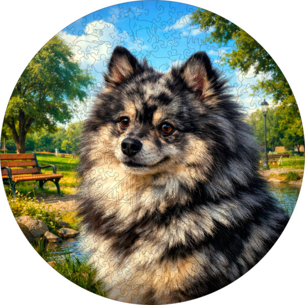 Деревянный пазл Шпиц окраса мерле (черный мрамор) / 30х30см