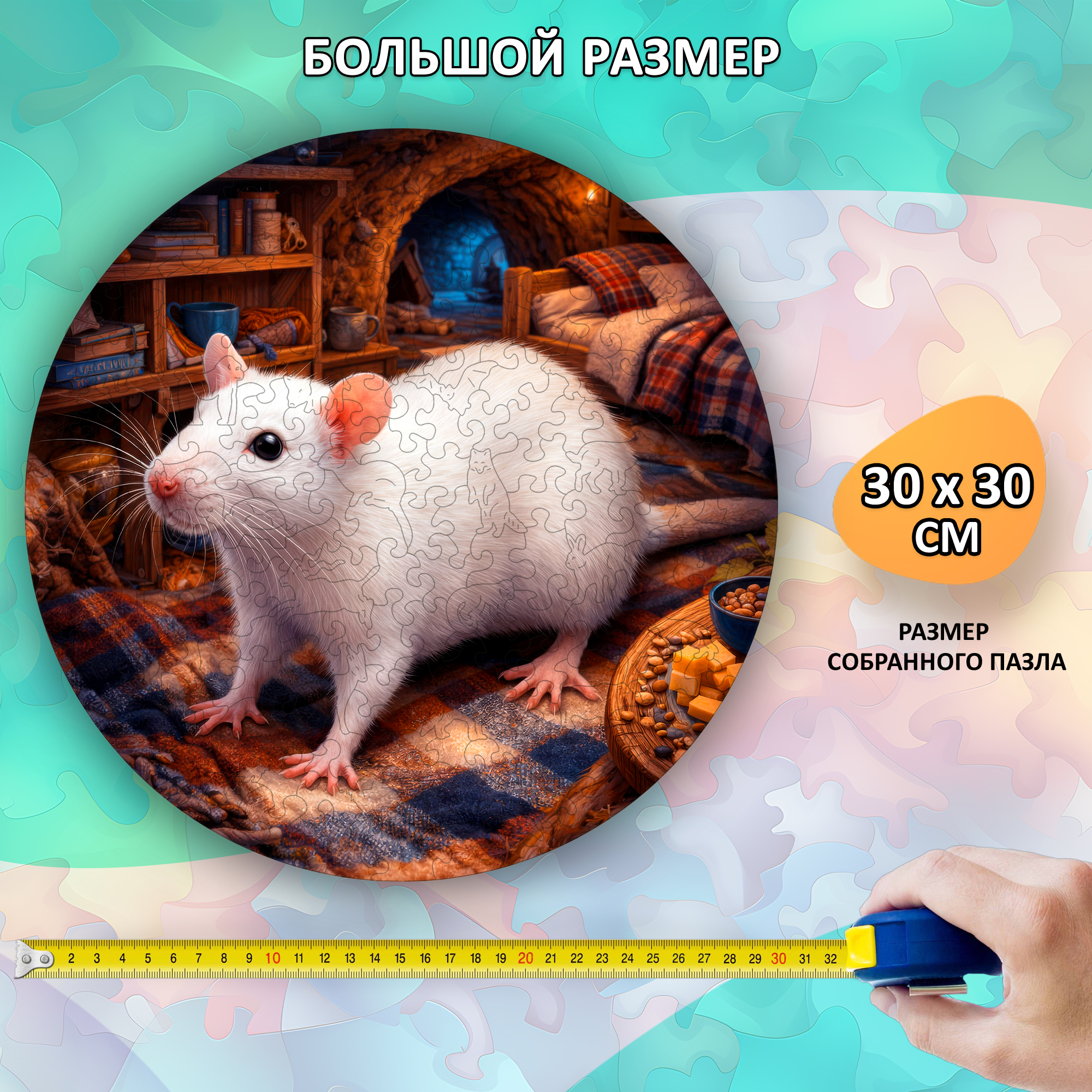 Деревянный пазл «Крыса» коллекции «Мир животных» / 30х30см, 216 деталей