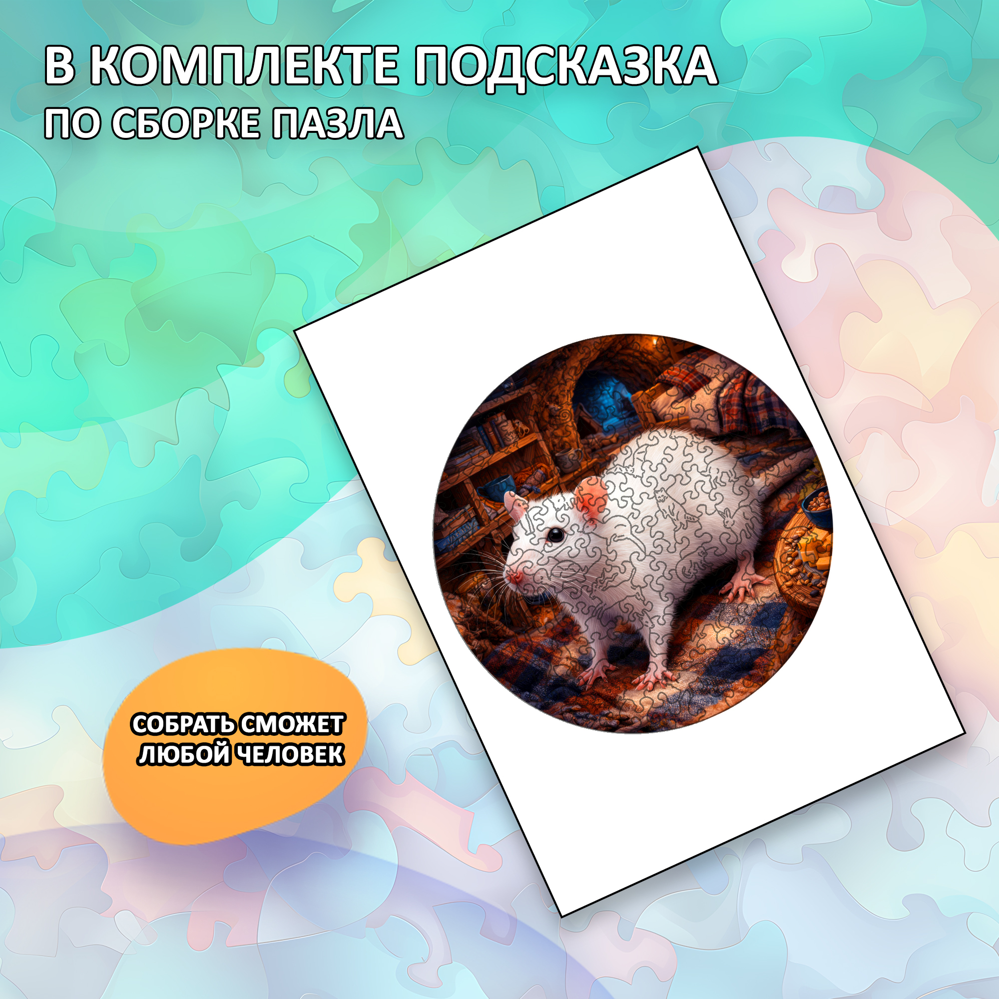 Деревянный пазл «Крыса» коллекции «Мир животных» / 30х30см, 216 деталей