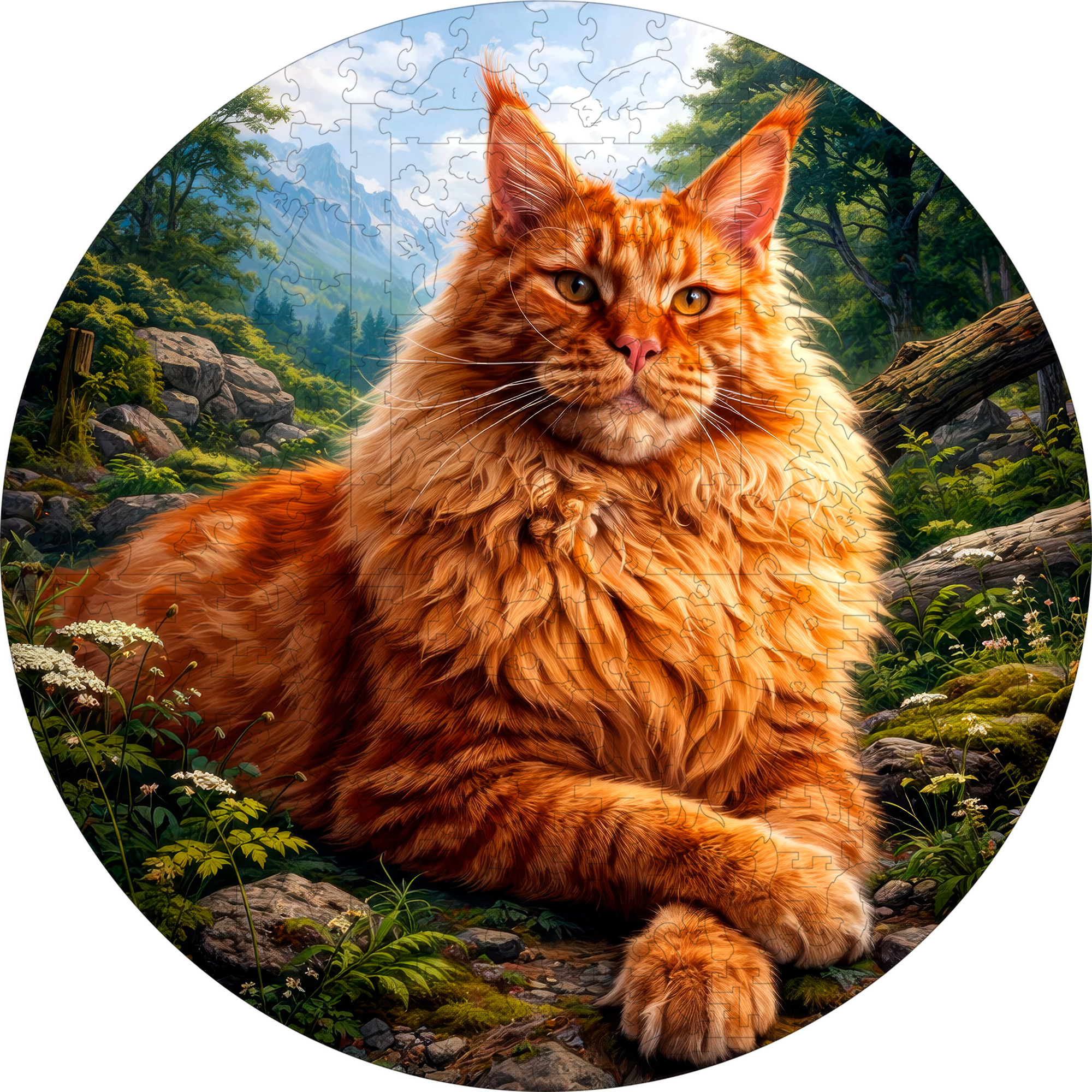 Деревянный пазл Рыжий Мейн-кун / 30х30см, 200 деталей