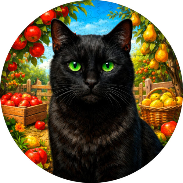 Деревянный пазл Чёрный кот в саду / 30х30см, 200 деталей