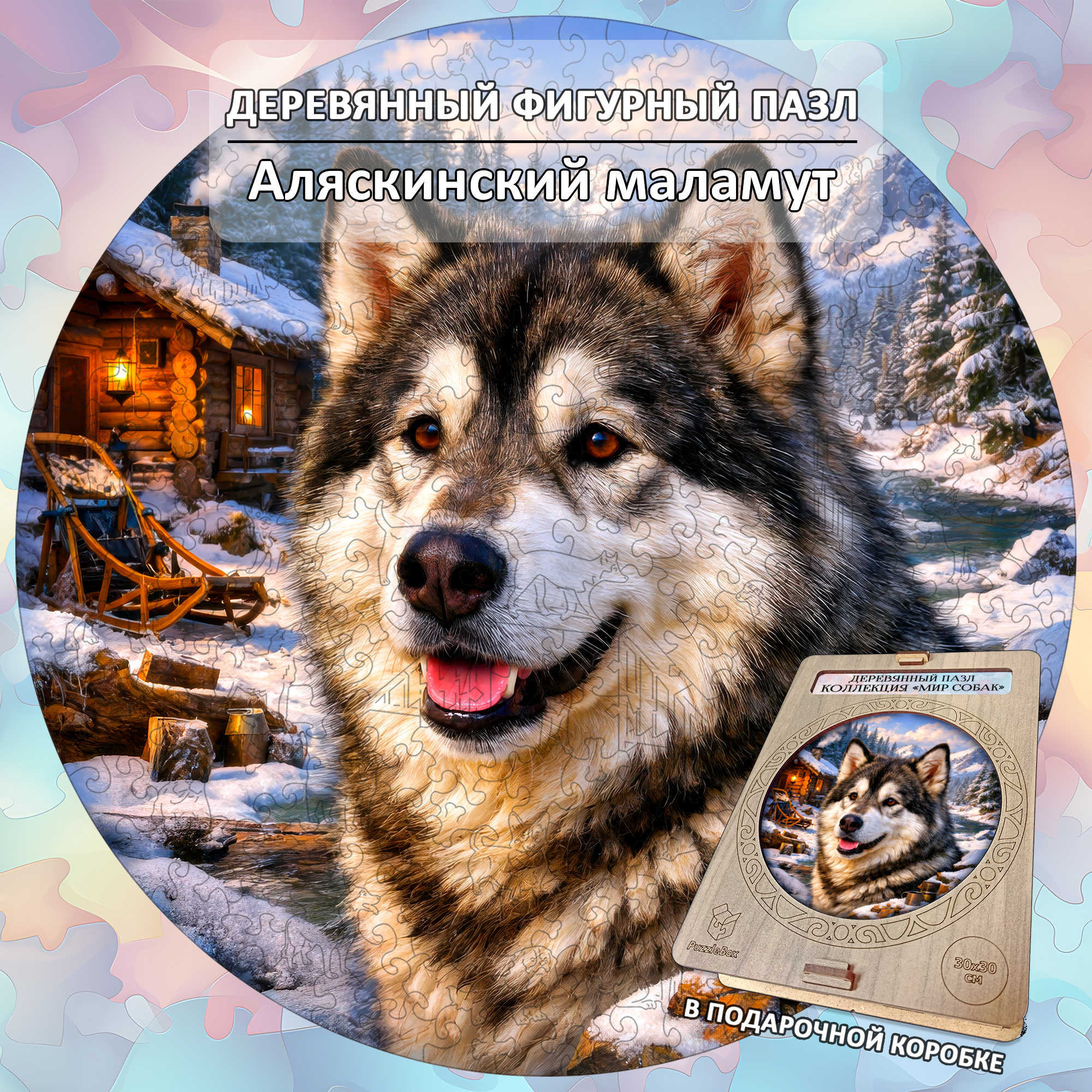 Деревянный пазл Аляскинский маламут / 30х30см