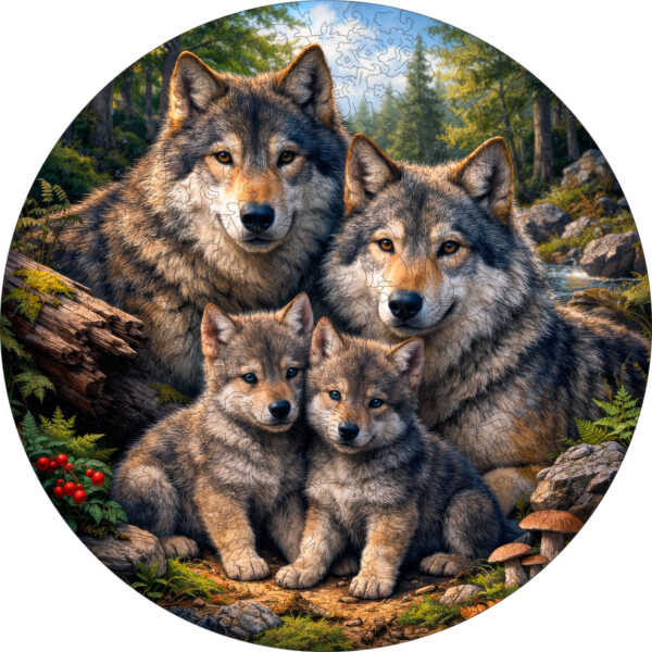 Деревянный пазл «Семья волков с двумя волчатами» / 30х30см, 220 деталей