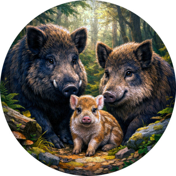 Деревянный пазл «Семья кабанов» / 30х30см, 220 деталей
