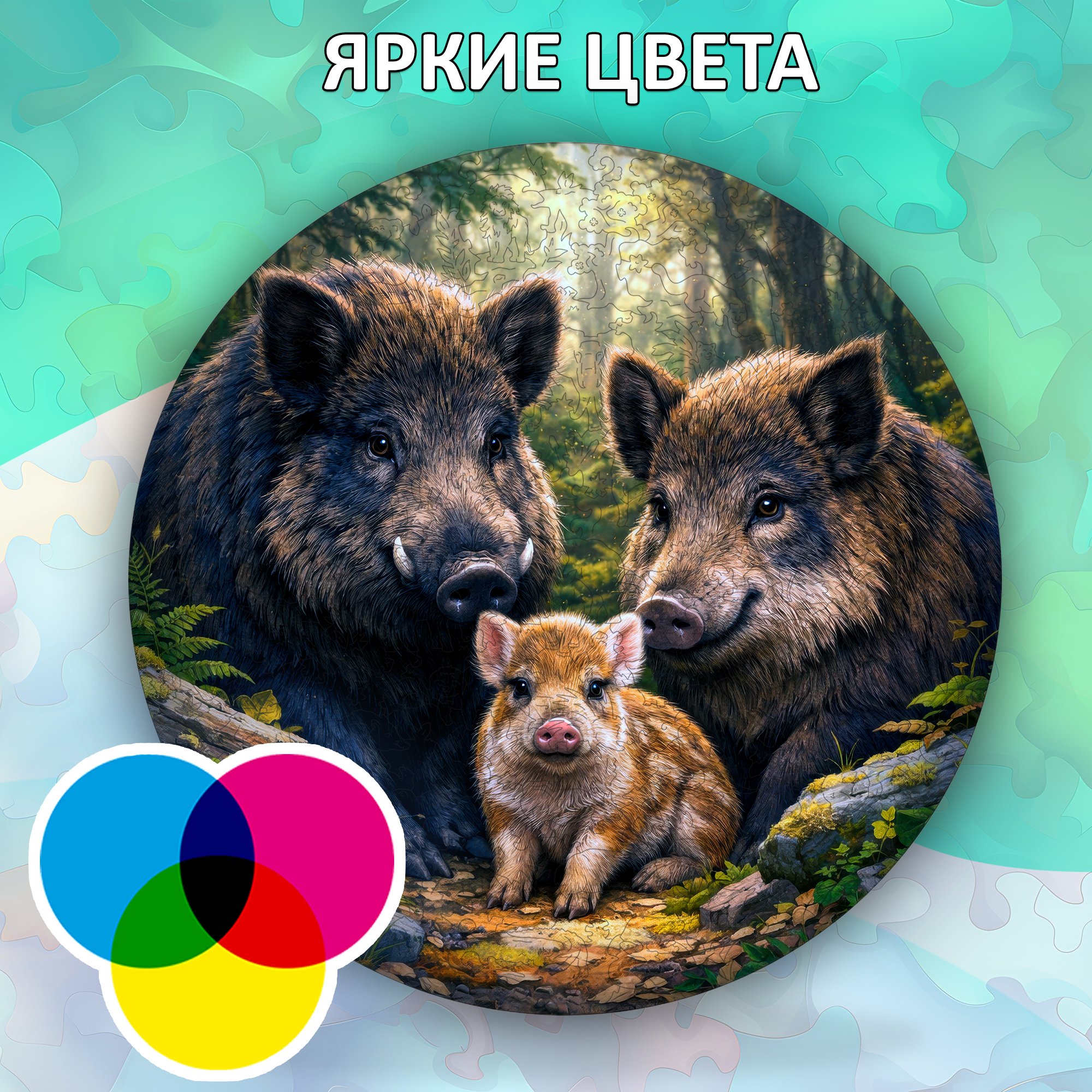 Деревянный пазл «Семья кабанов» / 30х30см, 220 деталей