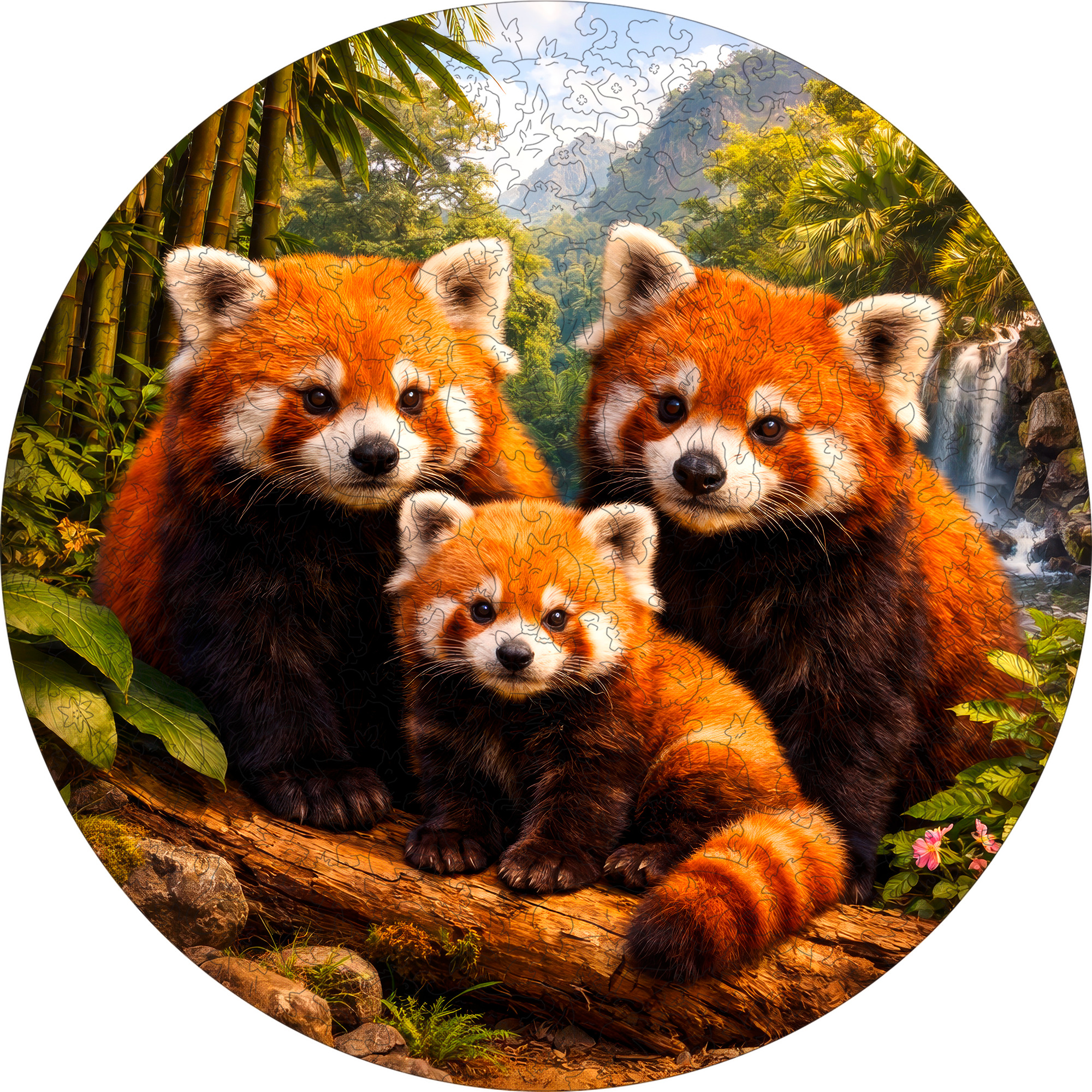 Деревянный пазл «Семья красных панд» / 30х30см, 220 деталей