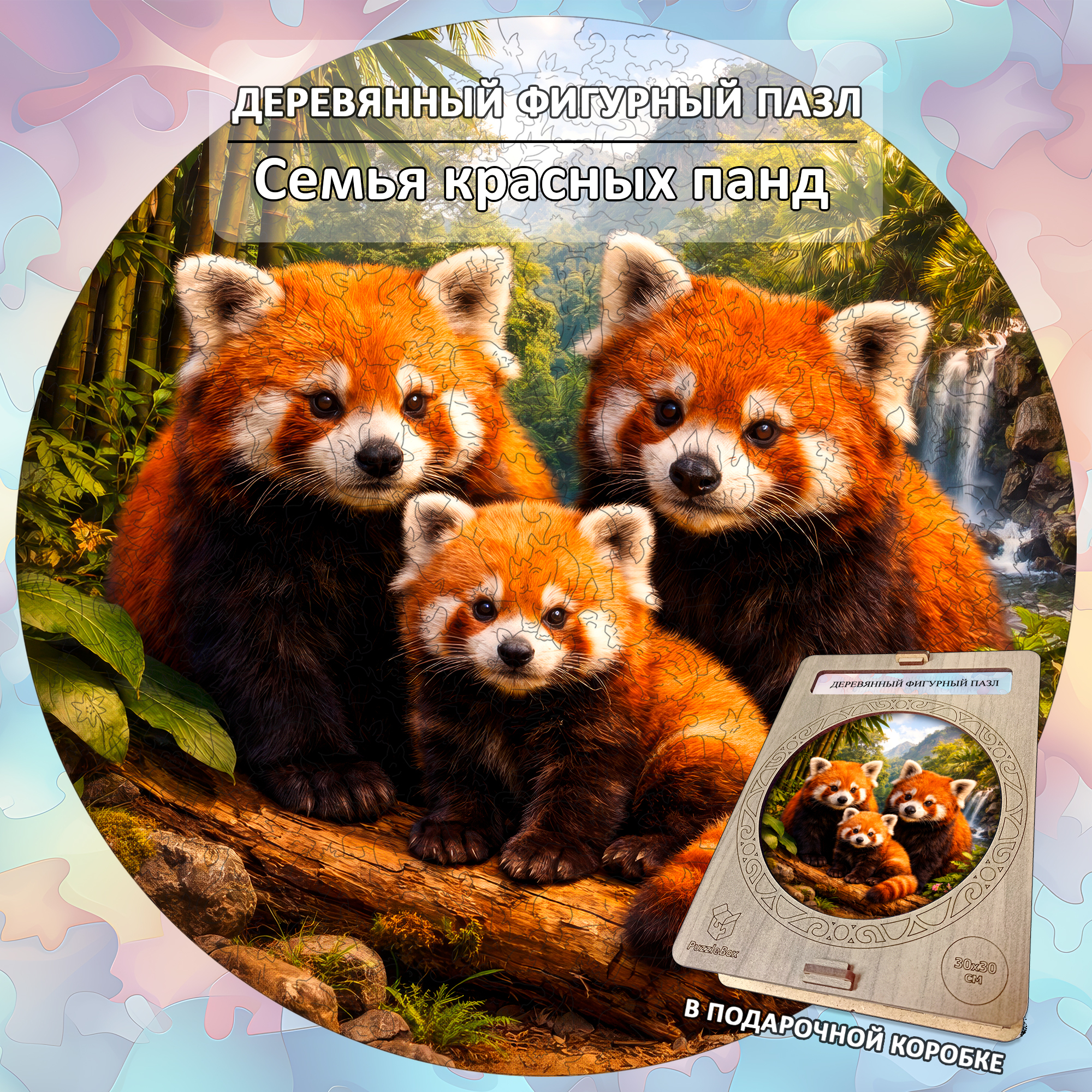 Деревянный пазл «Семья красных панд» / 30х30см, 220 деталей
