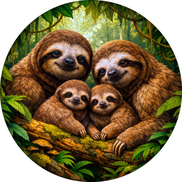 Деревянный пазл «Семья ленивцев с двумя детенышами» / 30х30см, 220 деталей