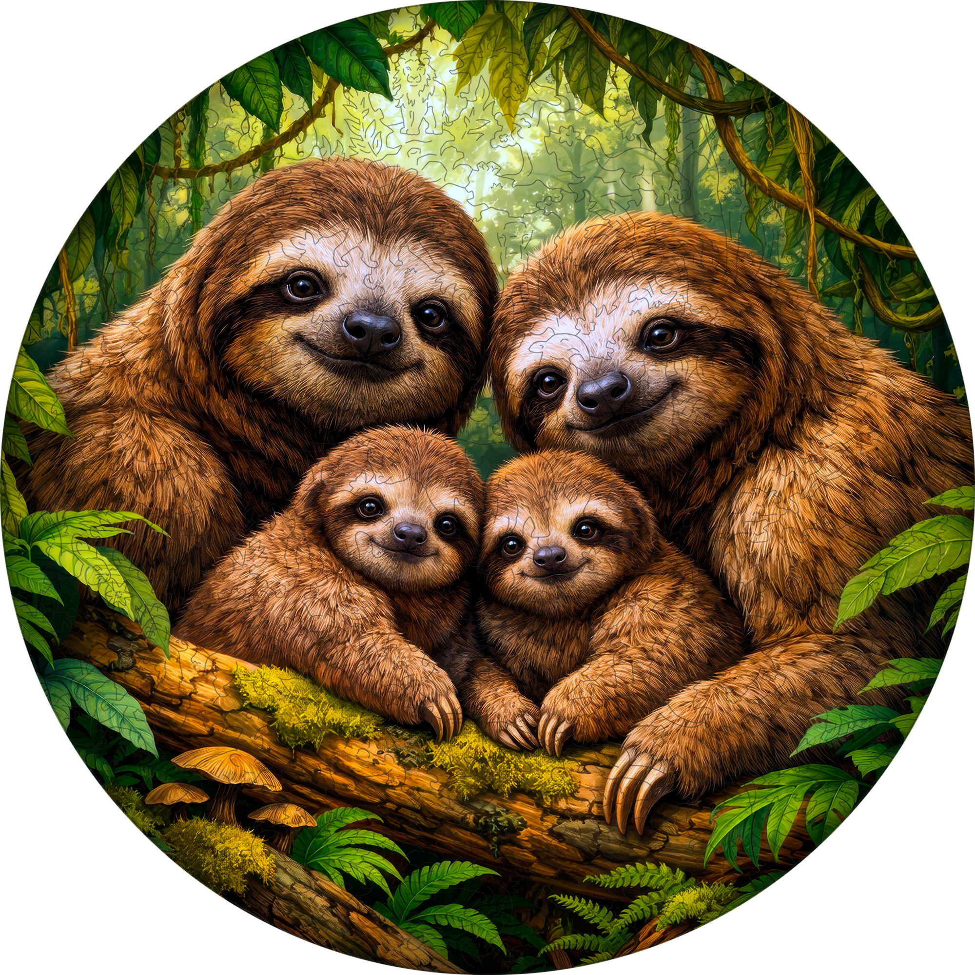 Деревянный пазл «Семья ленивцев с двумя детенышами» / 30х30см, 220 деталей