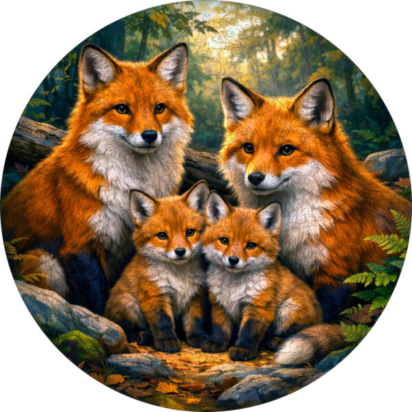 Деревянный пазл «Семья лисиц с двумя лисятами» / 30х30см, 220 деталей