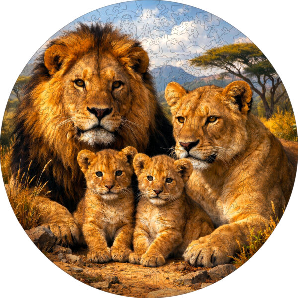 Деревянный пазл «Семья львов с двумя львятами» / 30х30см, 220 деталей