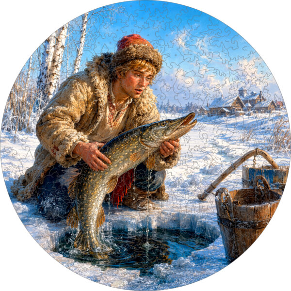 Деревянный пазл "Емеля и Щука" / 30см, 200 деталей