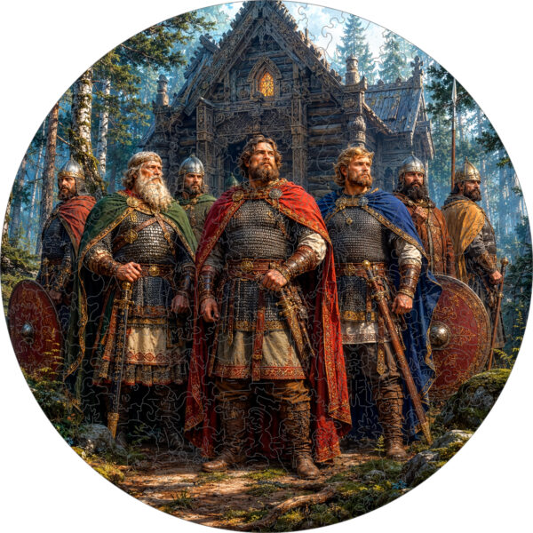 Деревянный пазл "7 богатырей" / 30см, 200 деталей