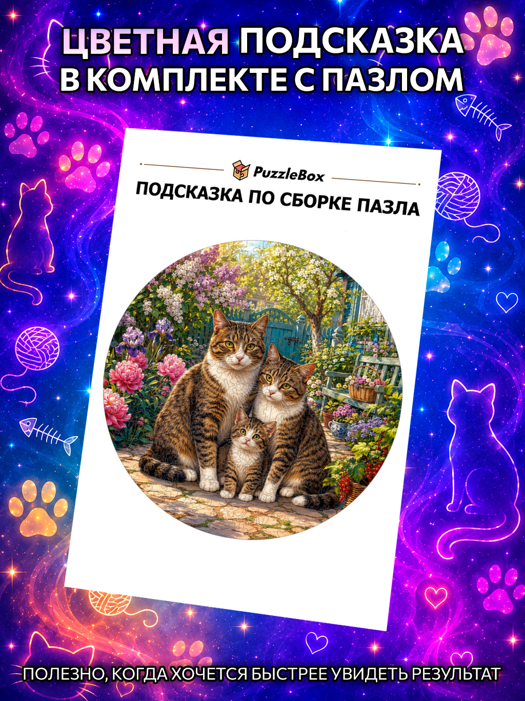 Деревянный пазл "Семья полосатых кошек" / 30см, 200 деталей