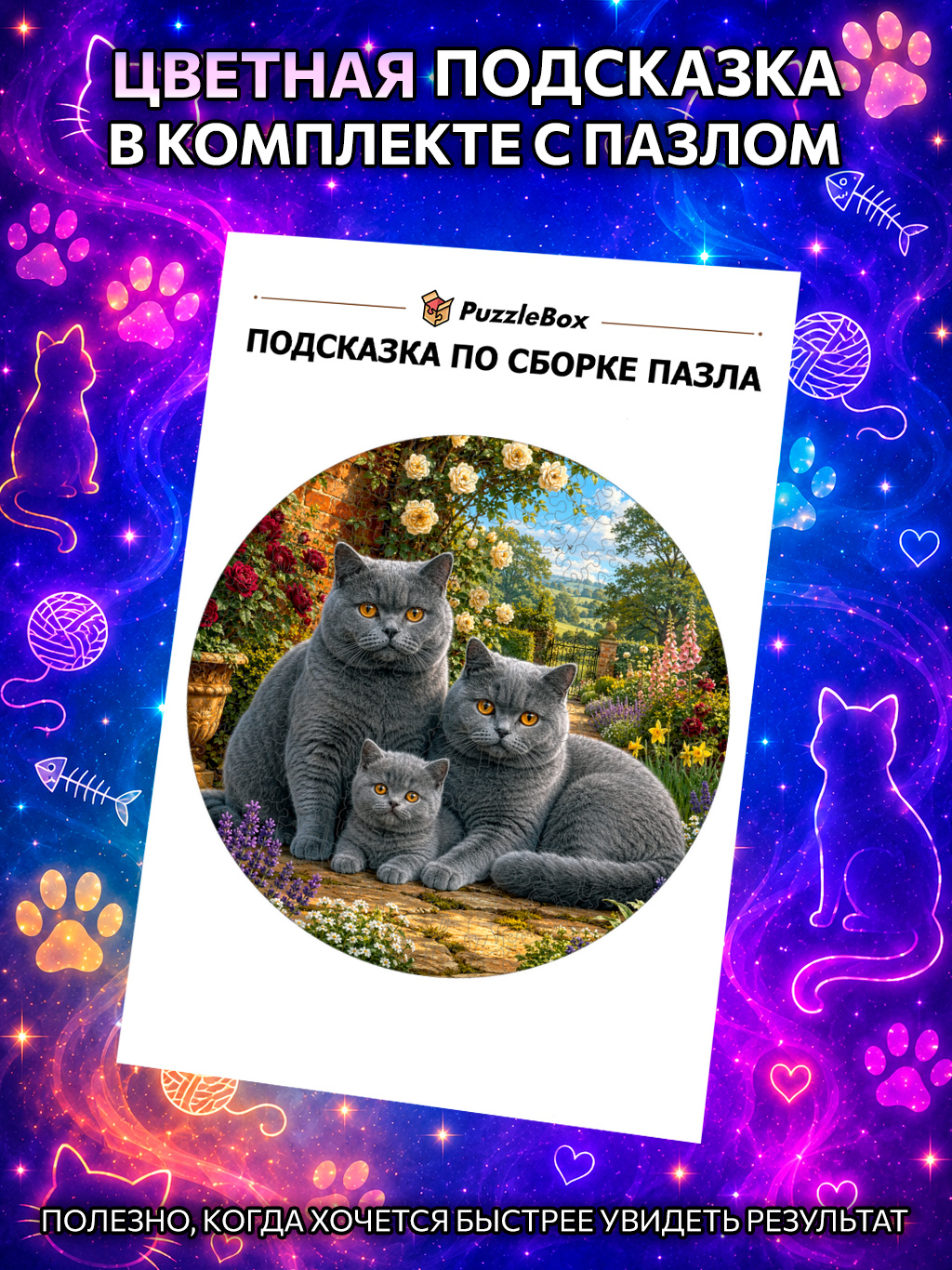 Деревянный пазл "Семья британских короткошерстных кошек" / 30см, 200 деталей