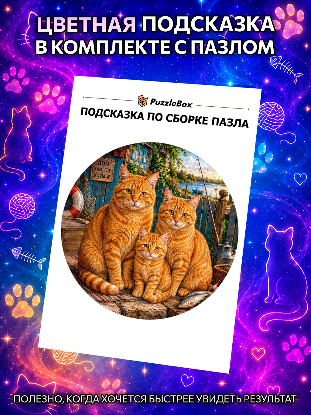 Деревянный пазл "Семья рыжих котов" / 30см, 200 деталей