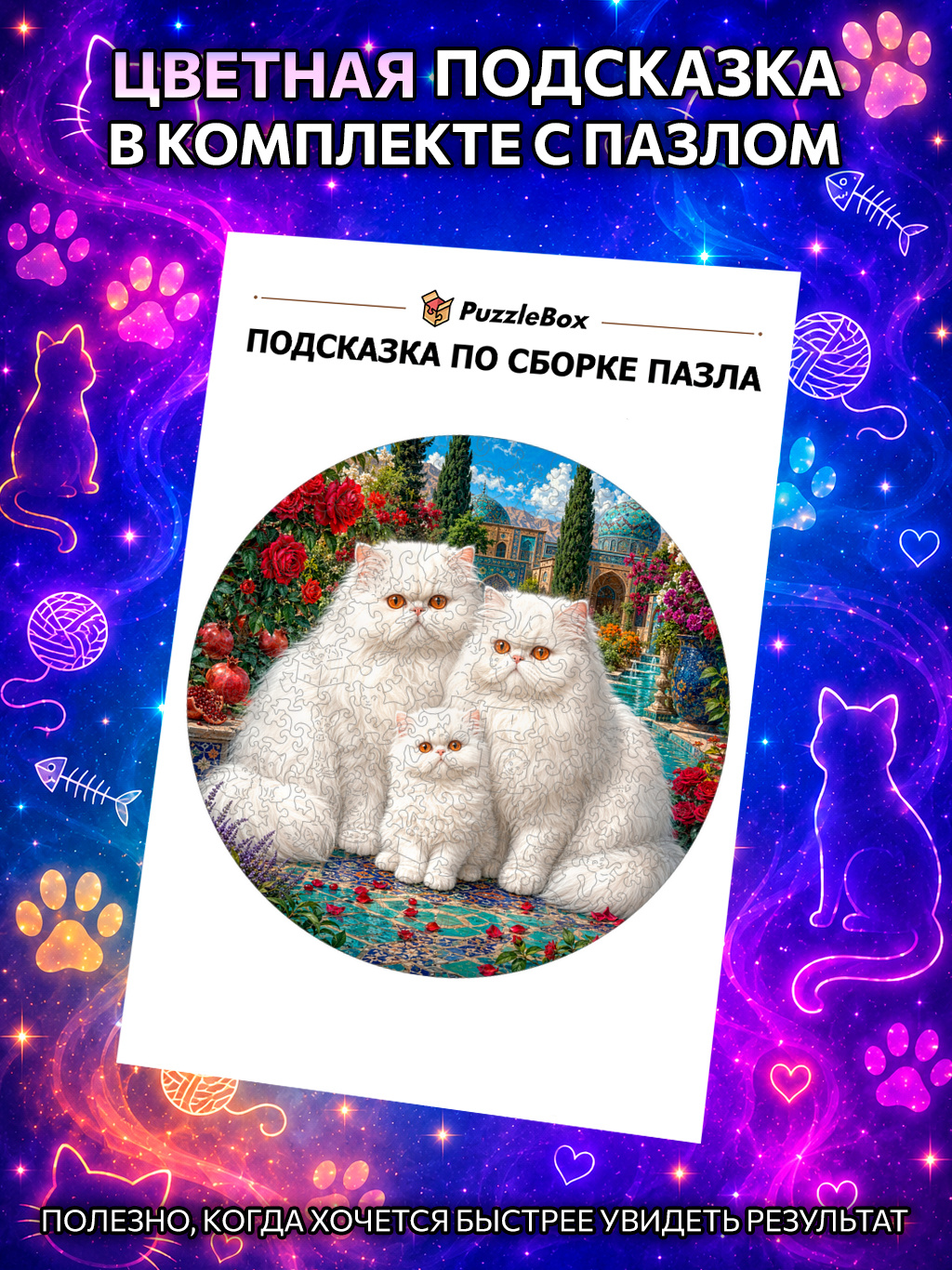 Деревянный пазл "Семья белых персидских кошек" / 30см, 200 деталей