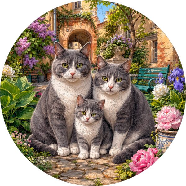 Деревянный пазл "Семья серо-белых кошек" / 30см, 200 деталей