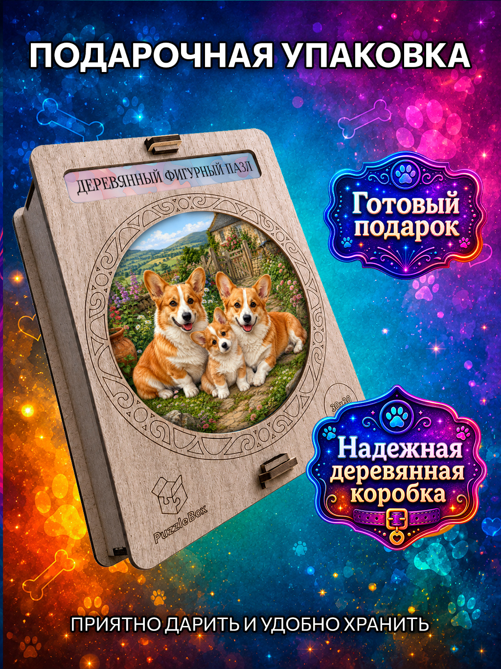 Деревянный пазл "Семья Корги" / 30см, 220 деталей